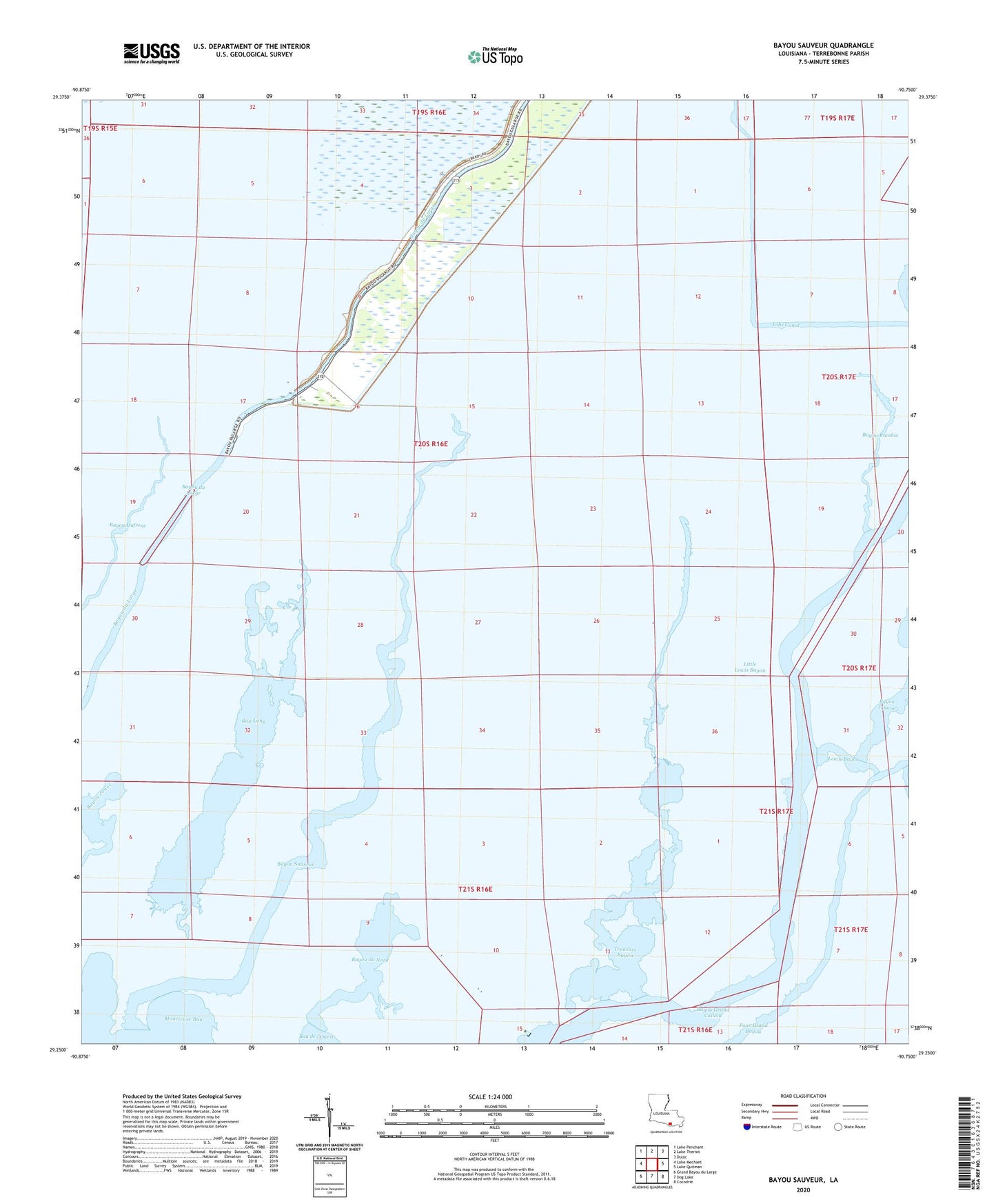 Bayou Sauveur Louisiana US Topo Map Image