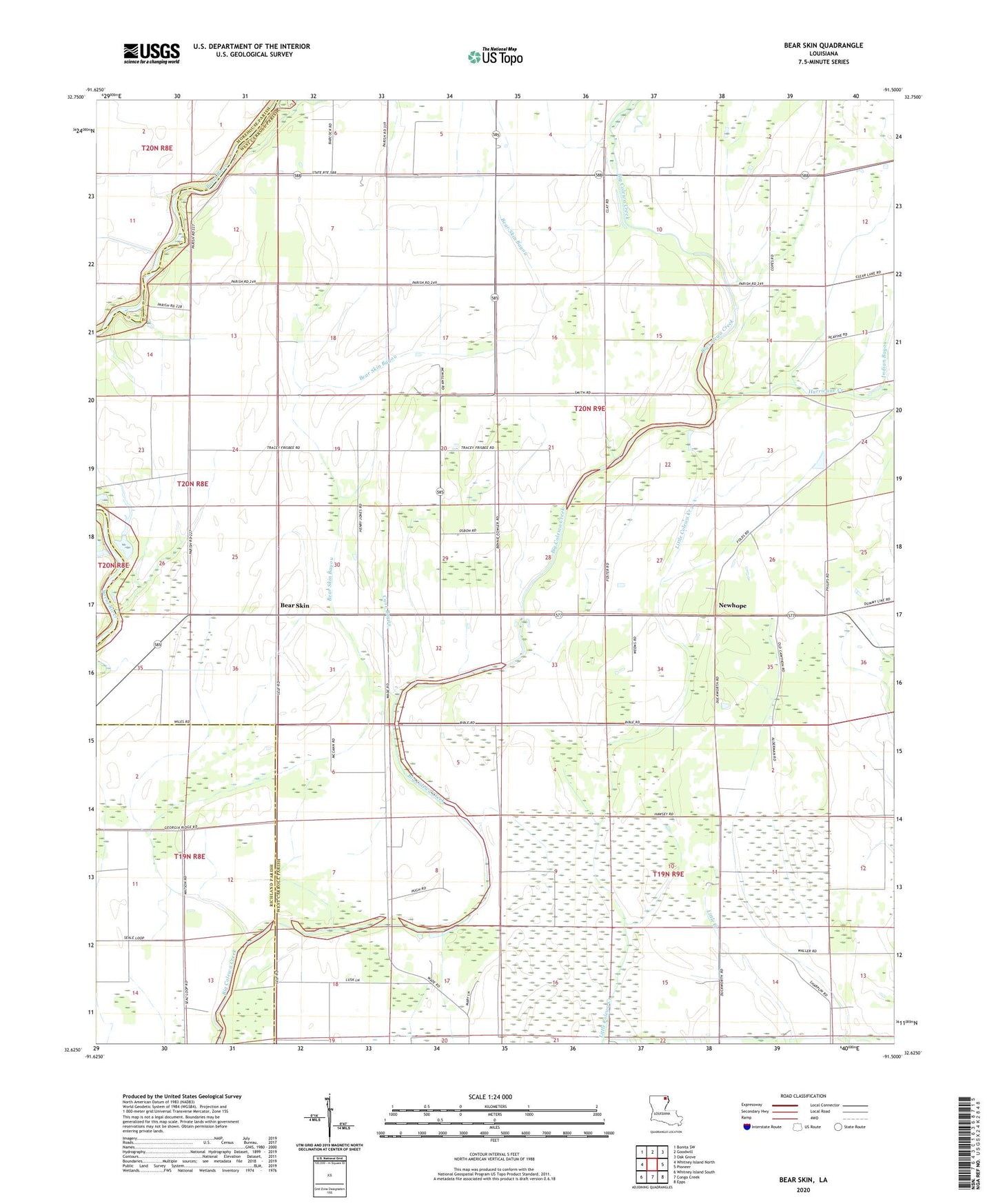 Bear Skin Louisiana US Topo Map Image