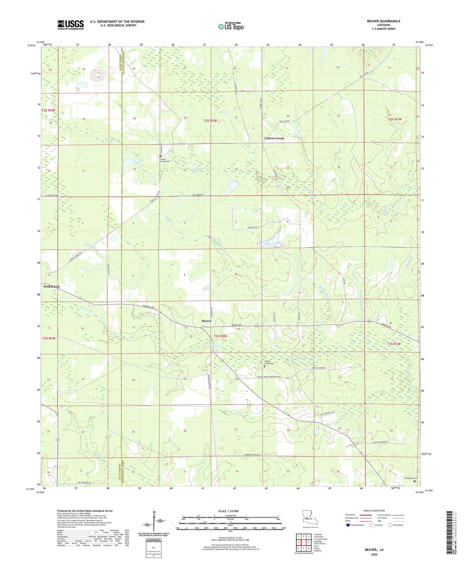 Beaver Louisiana US Topo Map Image