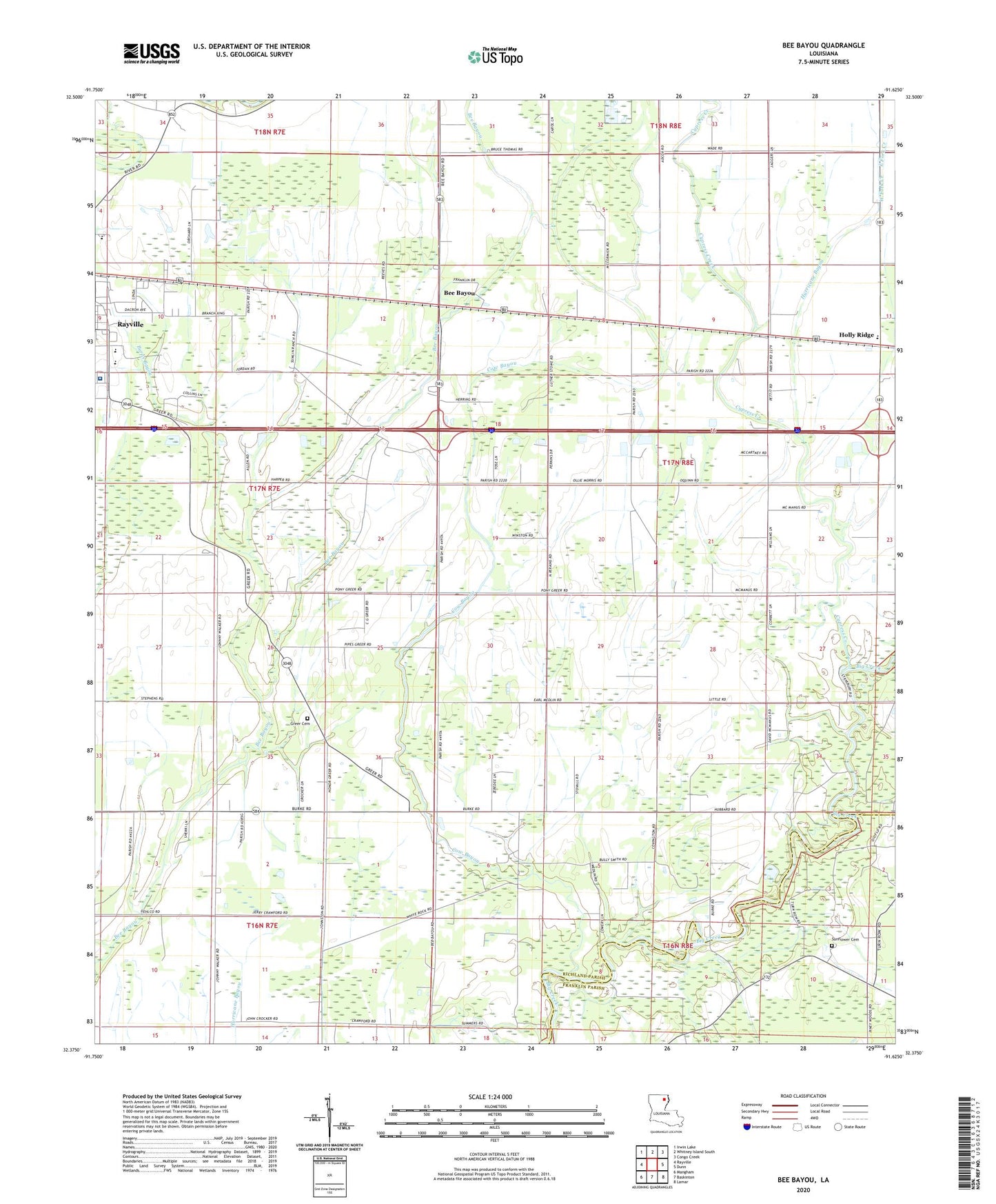 Bee Bayou Louisiana US Topo Map Image