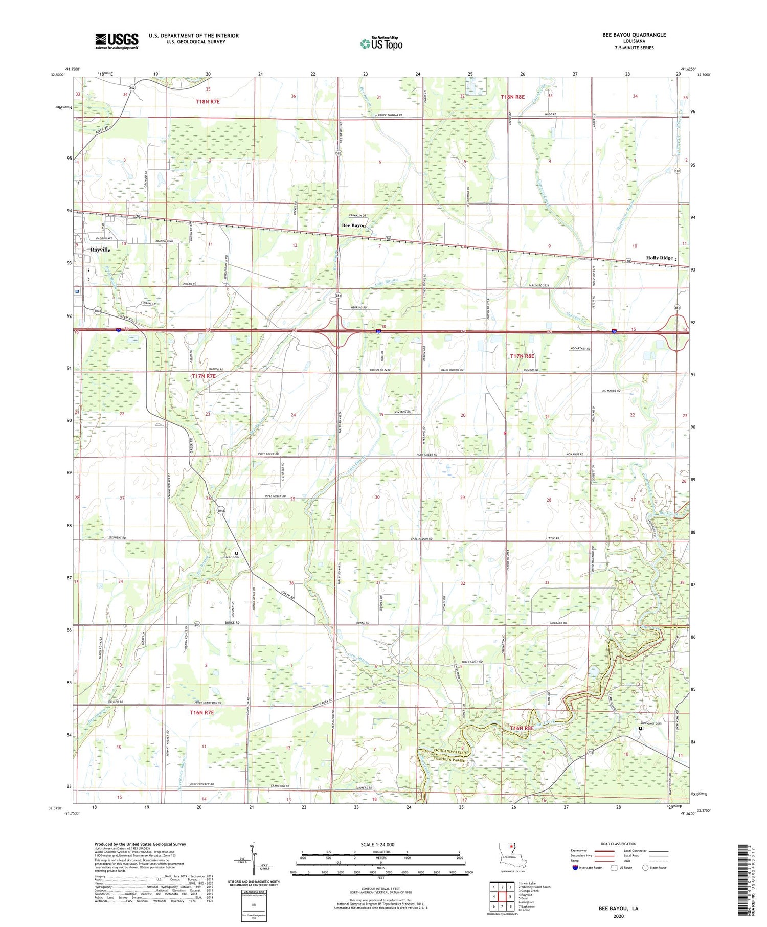 Bee Bayou Louisiana US Topo Map Image