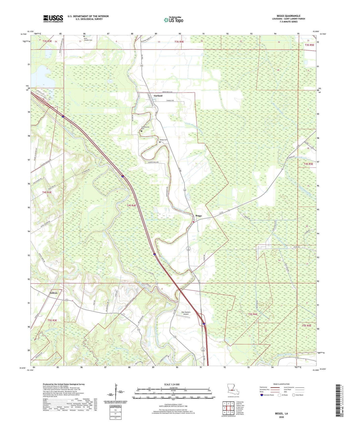 Beggs Louisiana US Topo Map Image