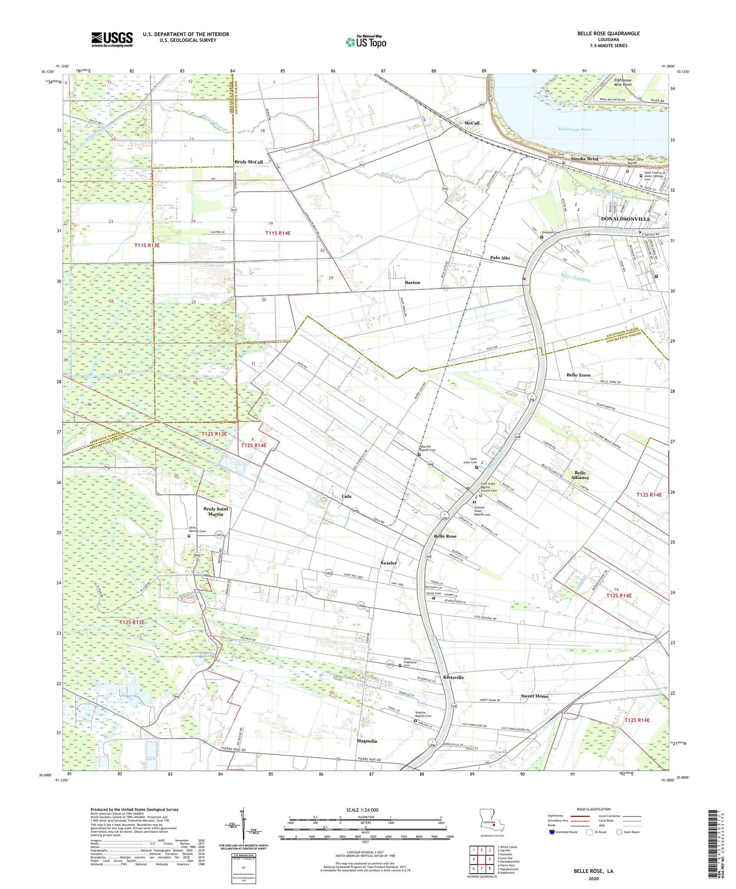 Belle Rose Louisiana US Topo Map Image