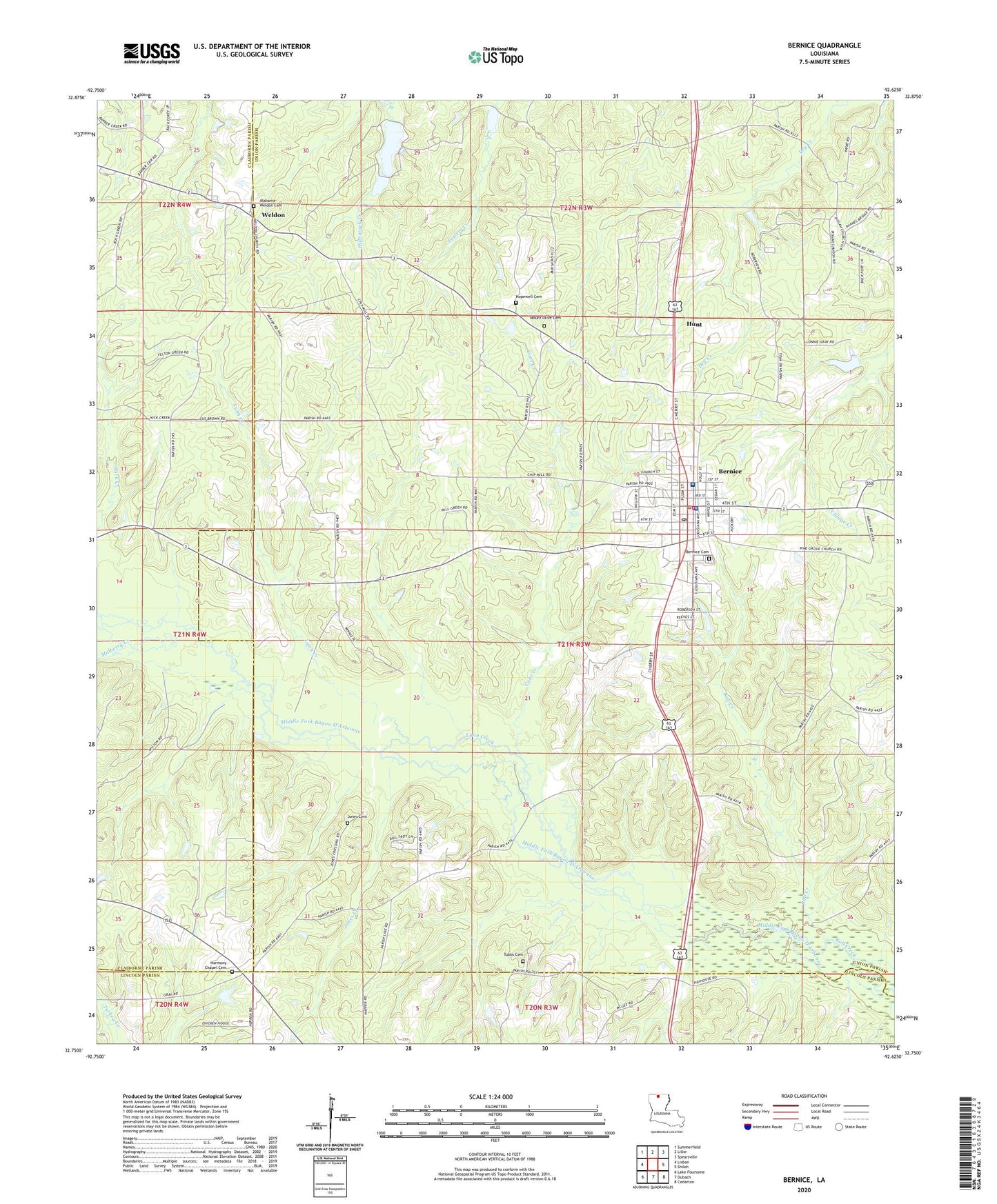 Bernice Louisiana US Topo Map Image