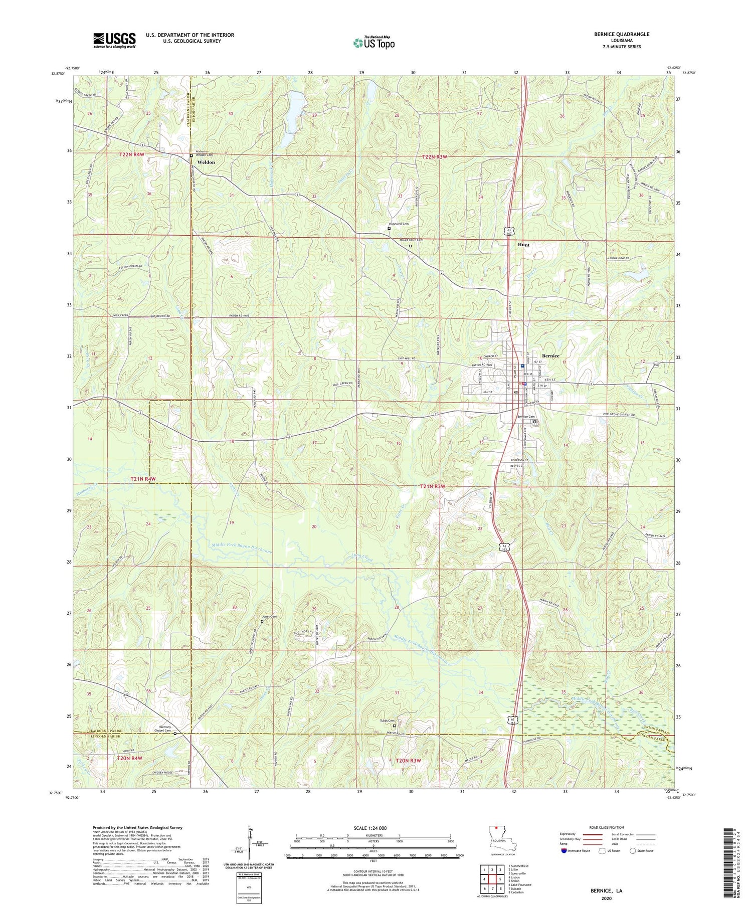Bernice Louisiana US Topo Map Image
