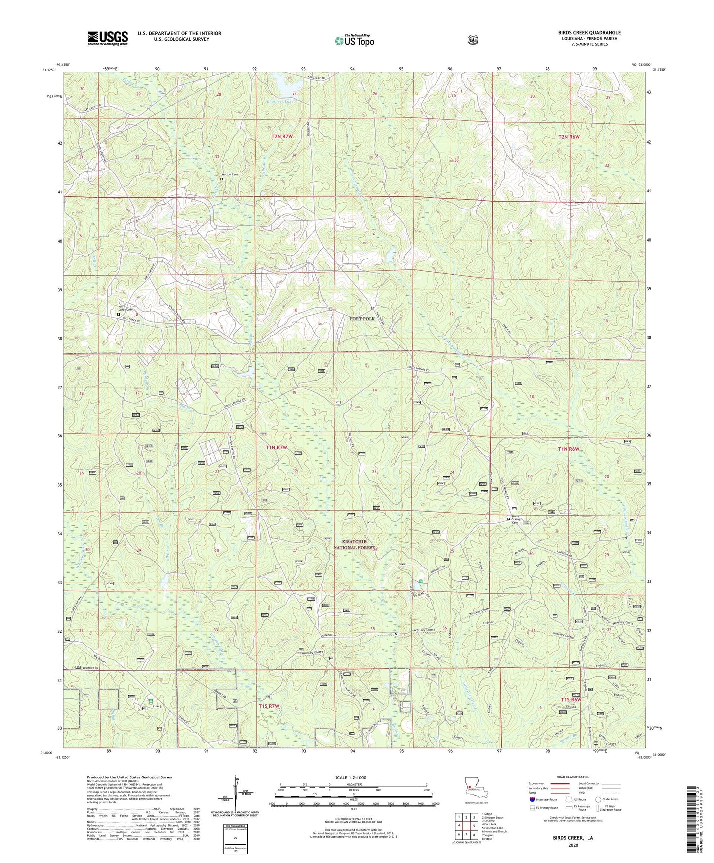 Birds Creek Louisiana US Topo Map Image