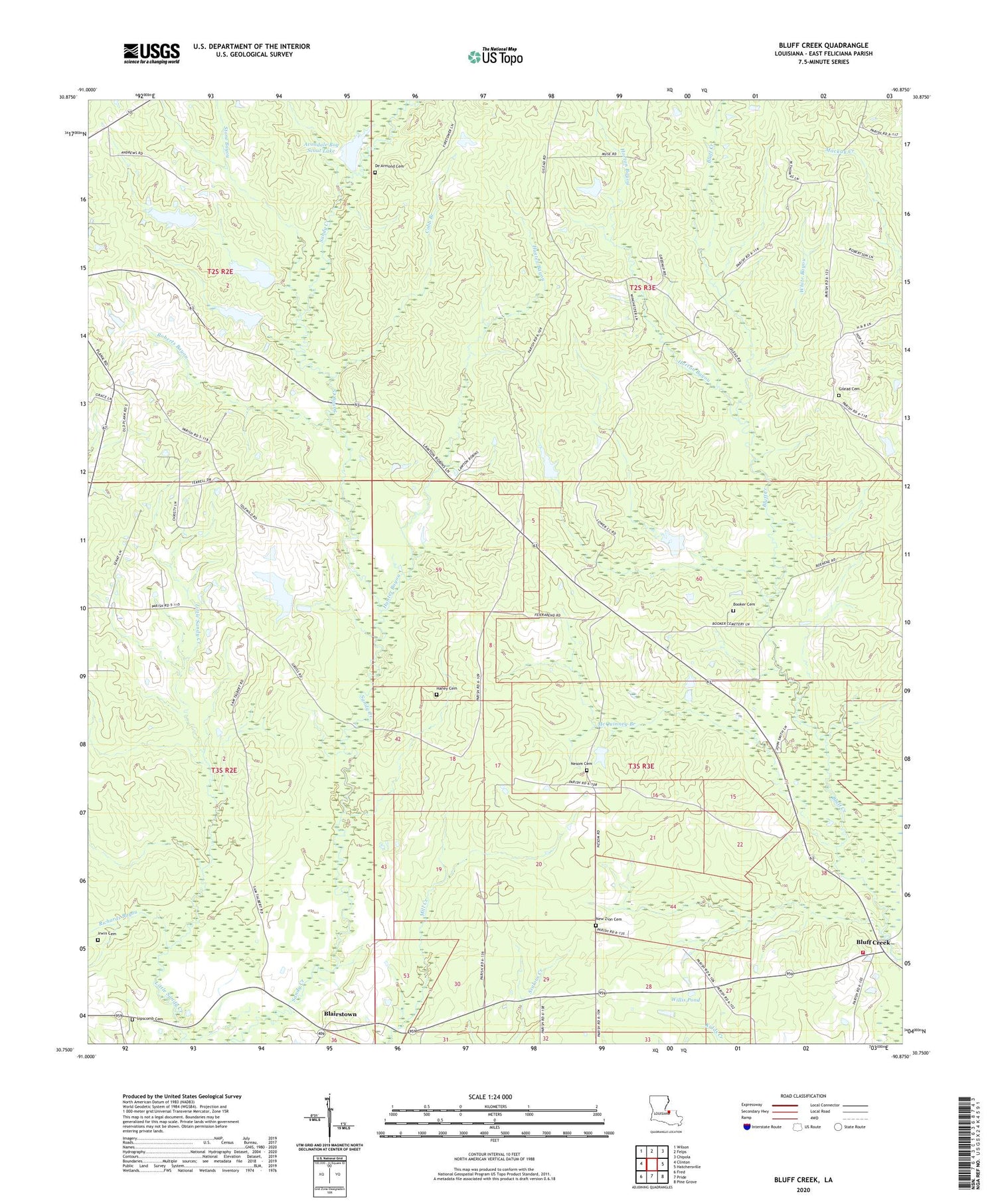 Bluff Creek Louisiana US Topo Map Image