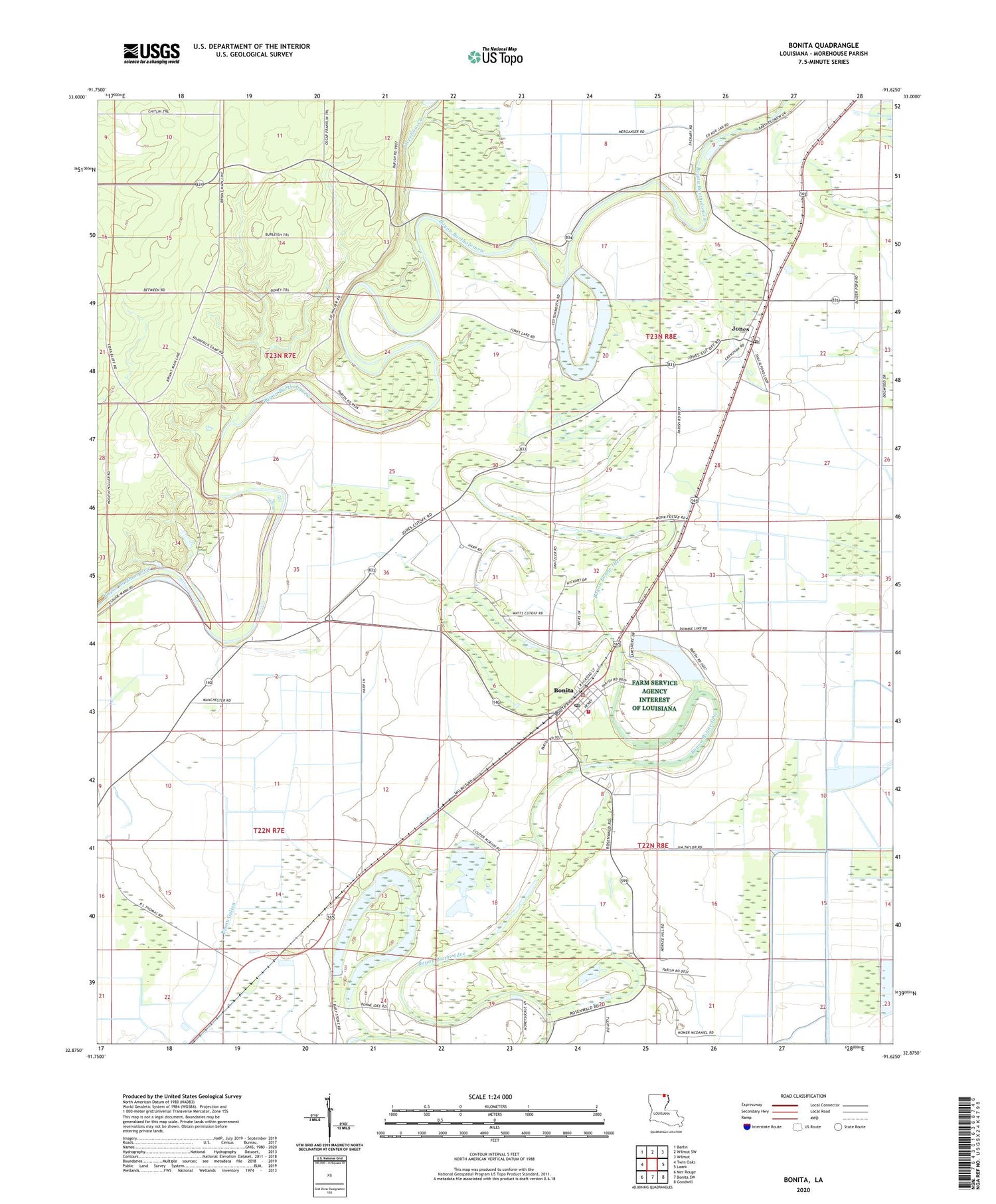 Bonita Louisiana US Topo Map Image