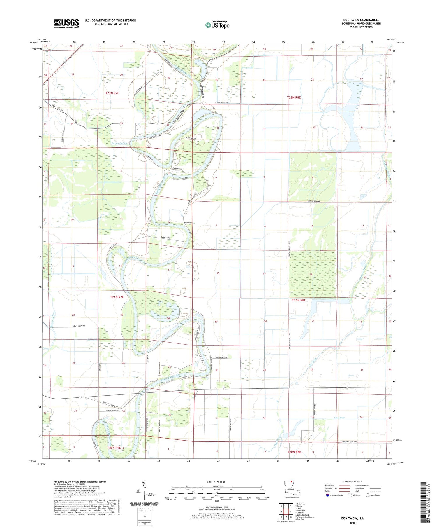 Bonita SW Louisiana US Topo Map Image