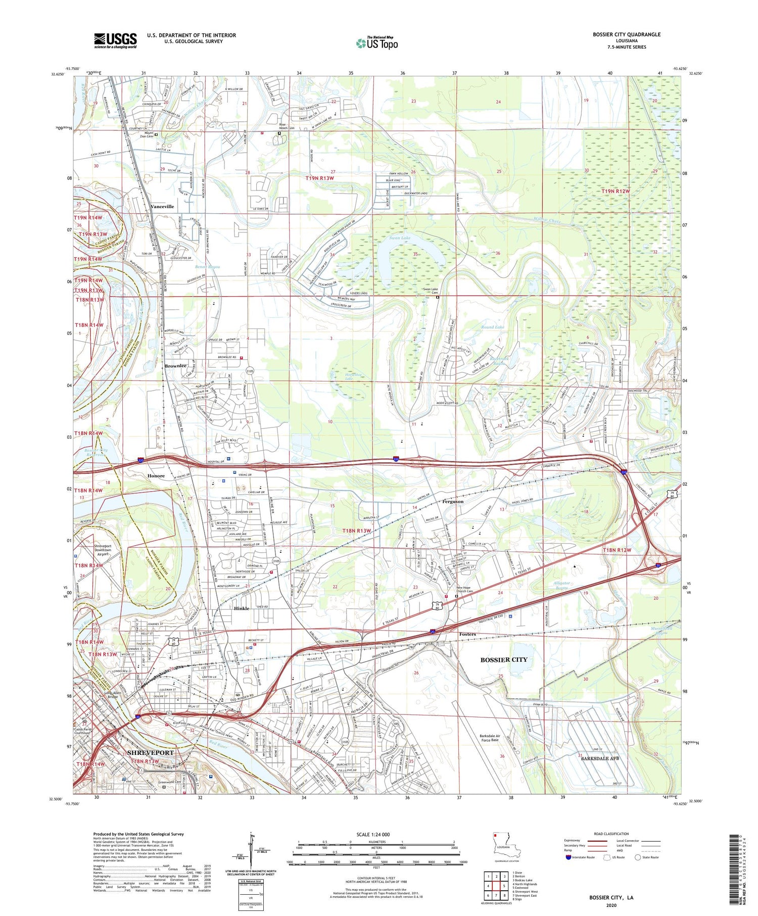 Bossier City Louisiana US Topo Map Image