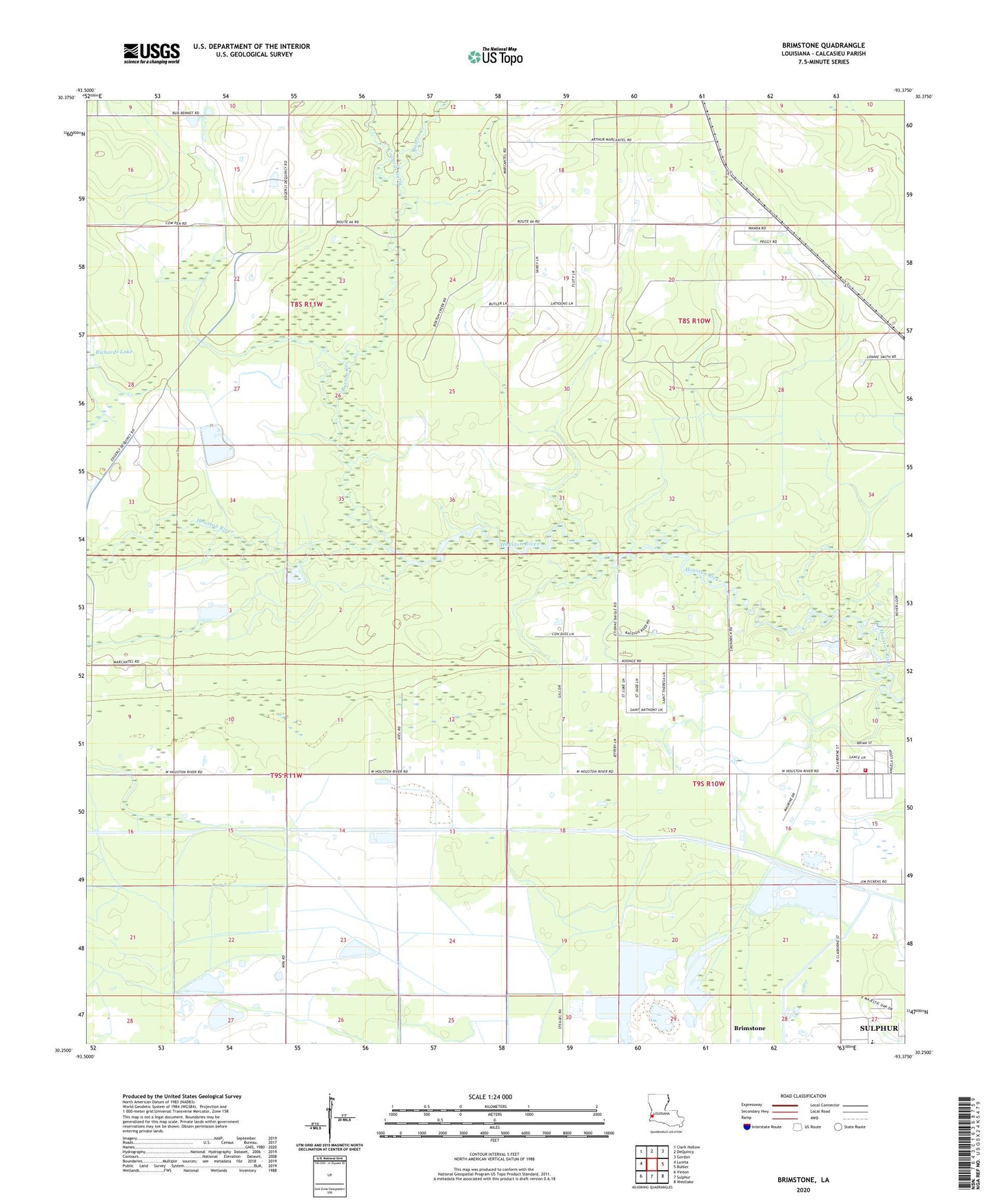 Brimstone Louisiana US Topo Map Image