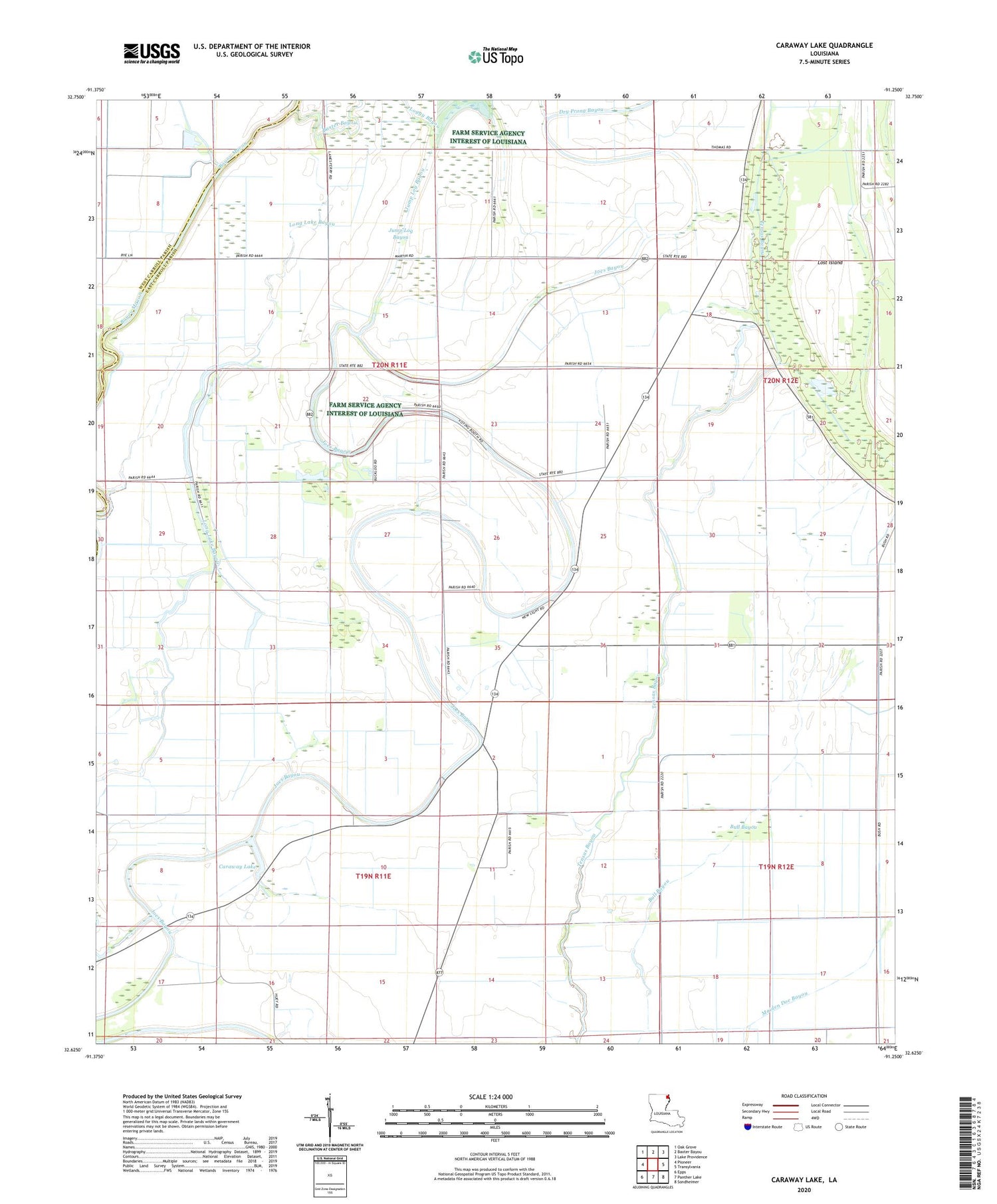 Caraway Lake Louisiana US Topo Map Image
