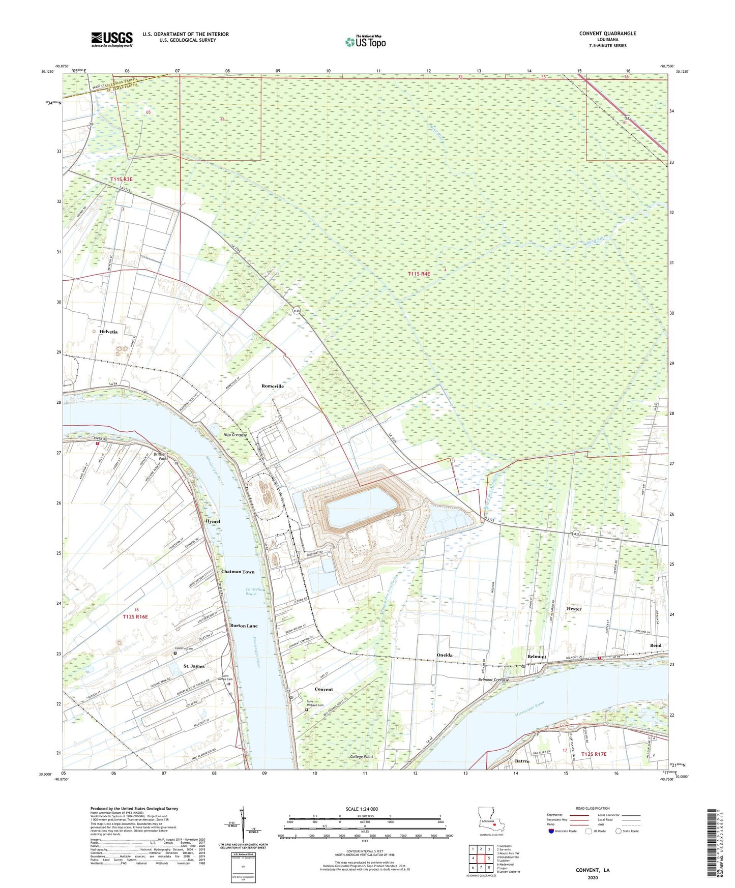 Convent Louisiana US Topo Map Image