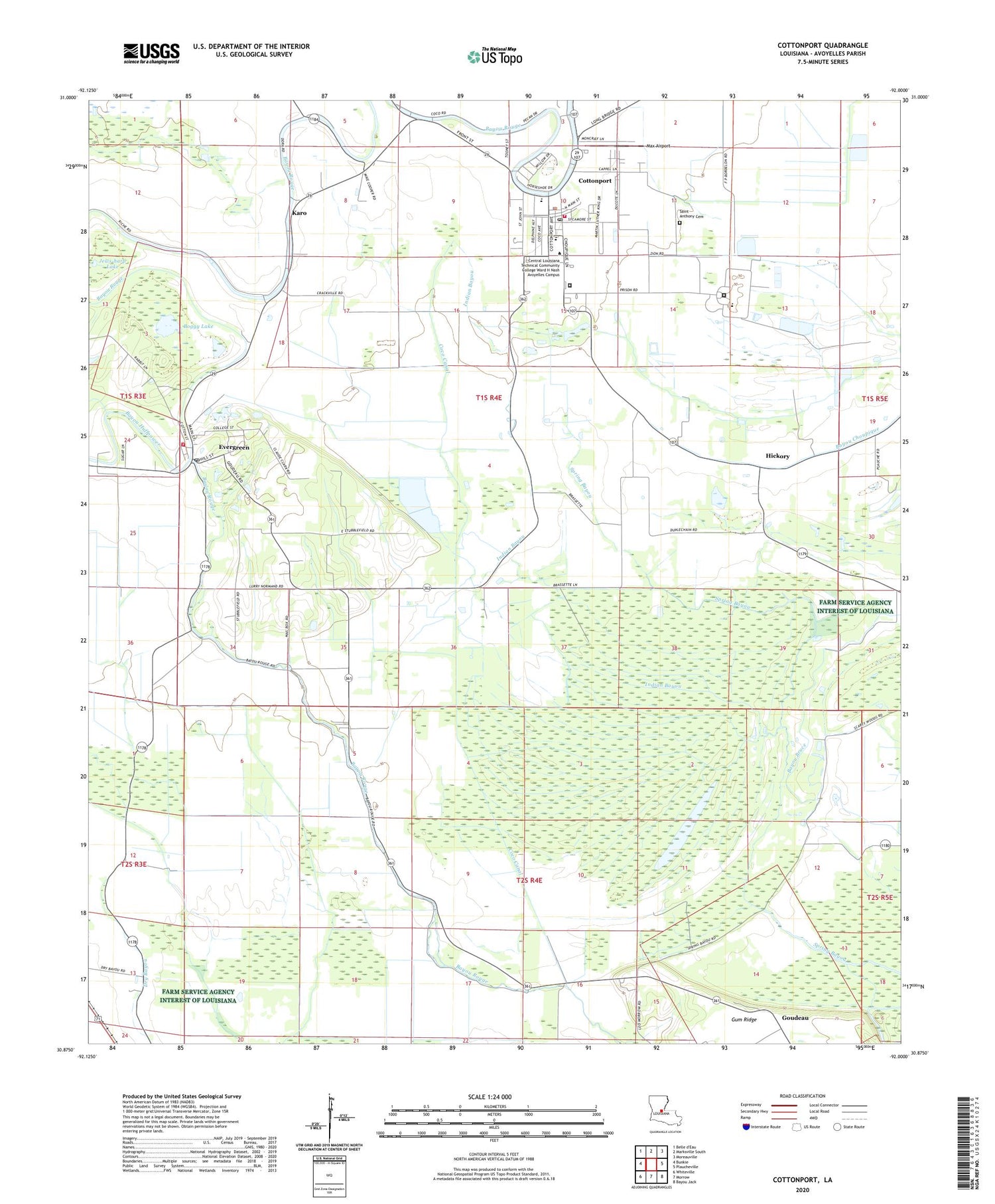 Cottonport Louisiana US Topo Map Image