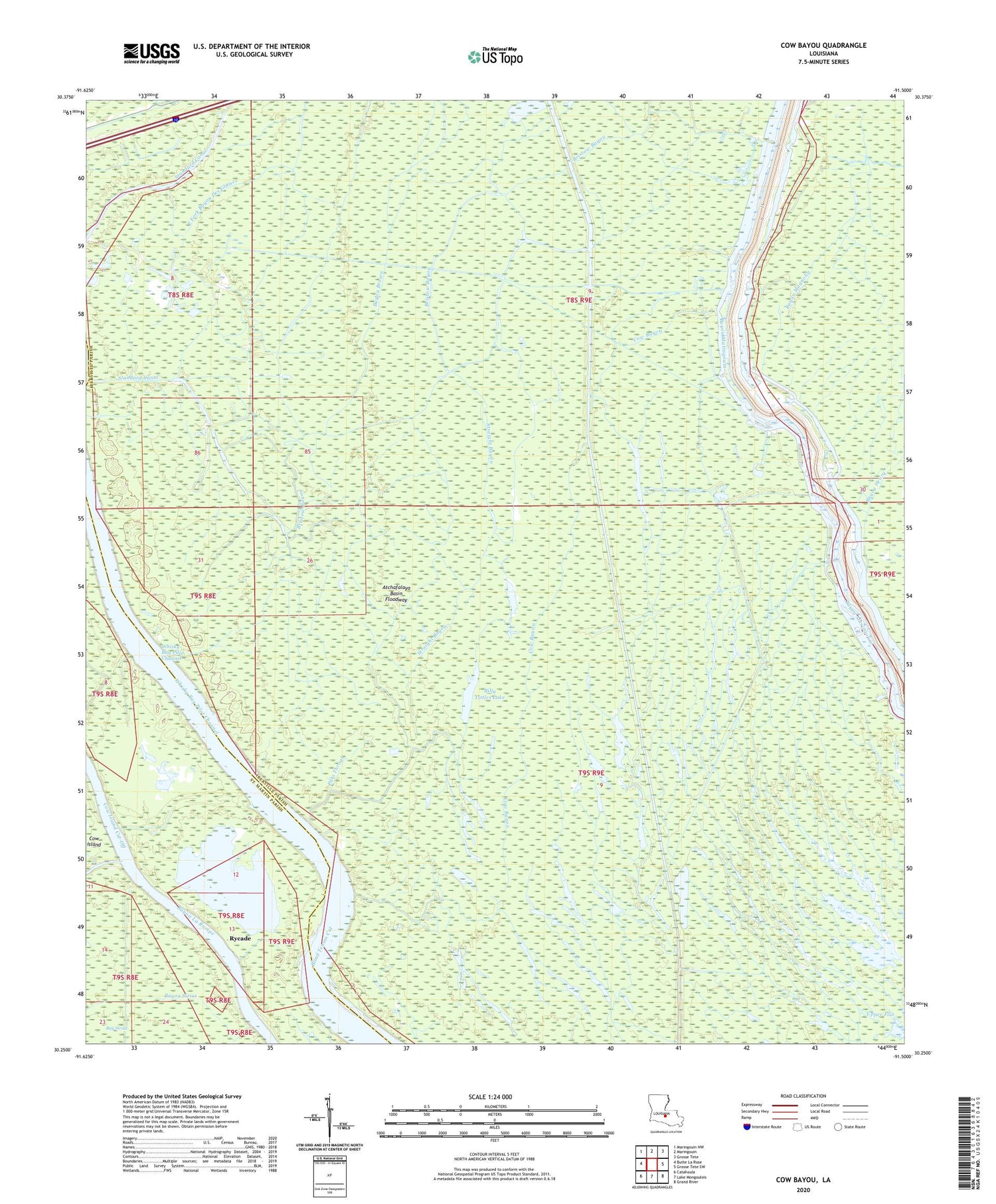 Cow Bayou Louisiana US Topo Map Image