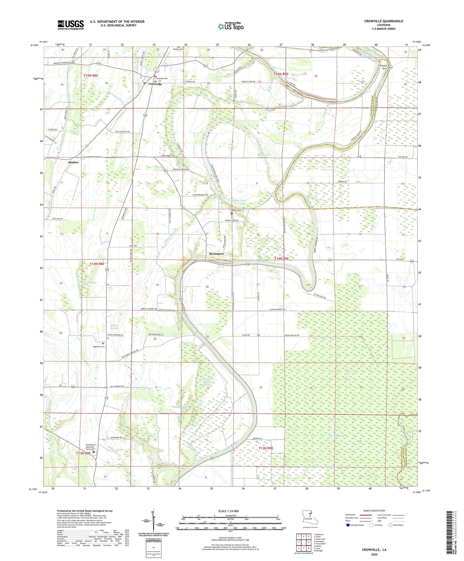 Crowville Louisiana US Topo Map Image