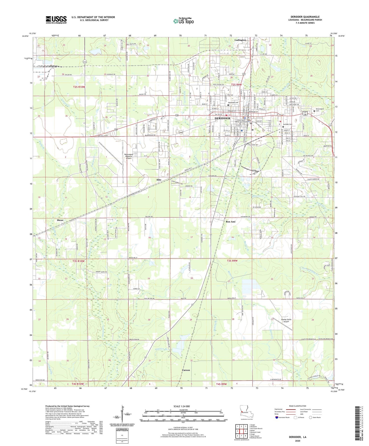 DeRidder Louisiana US Topo Map Image