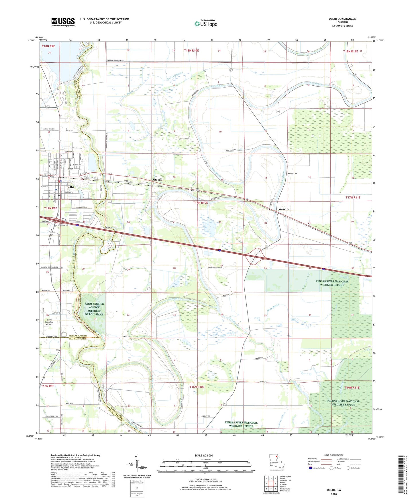 Delhi Louisiana US Topo Map Image