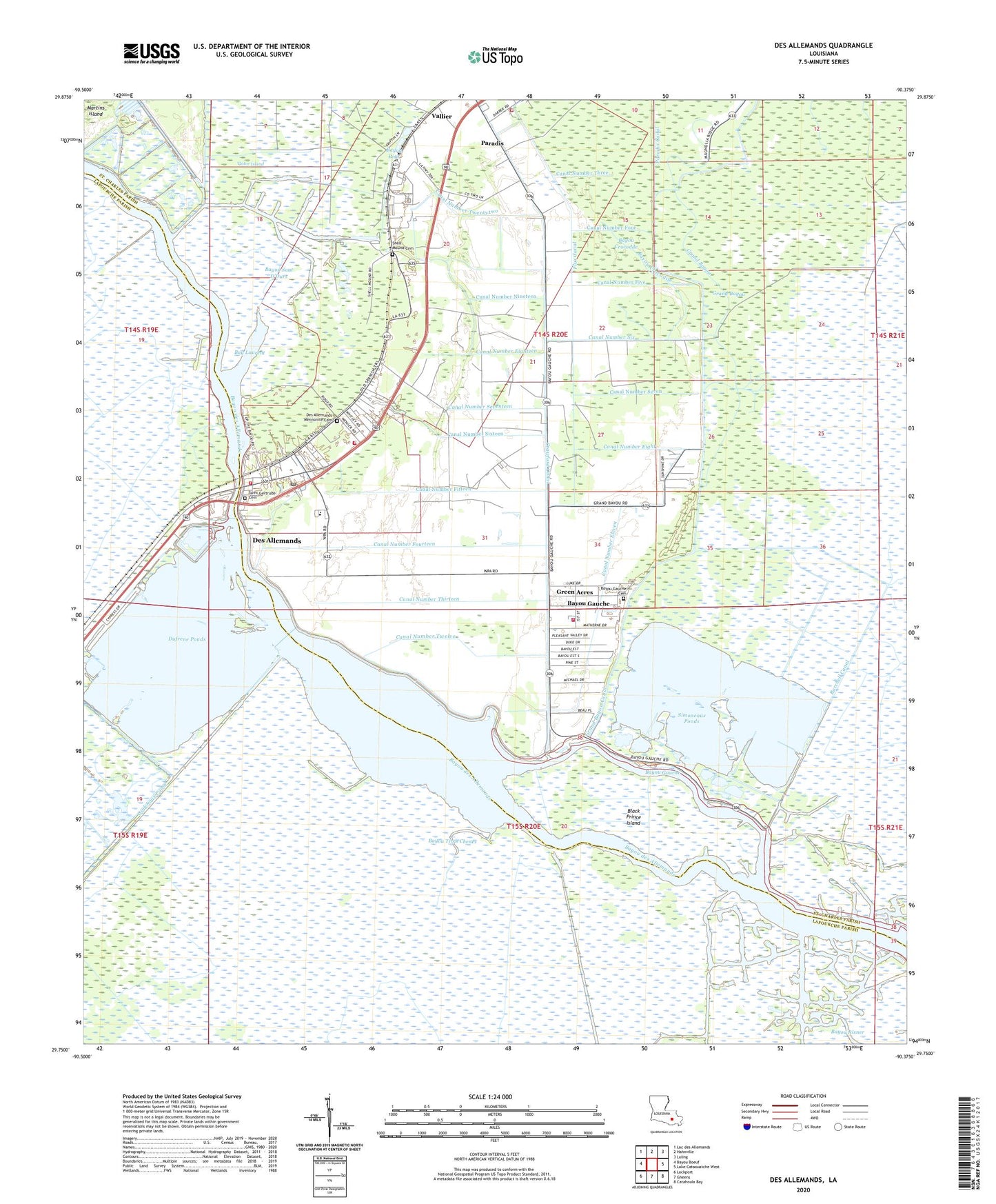 Des Allemands Louisiana US Topo Map Image