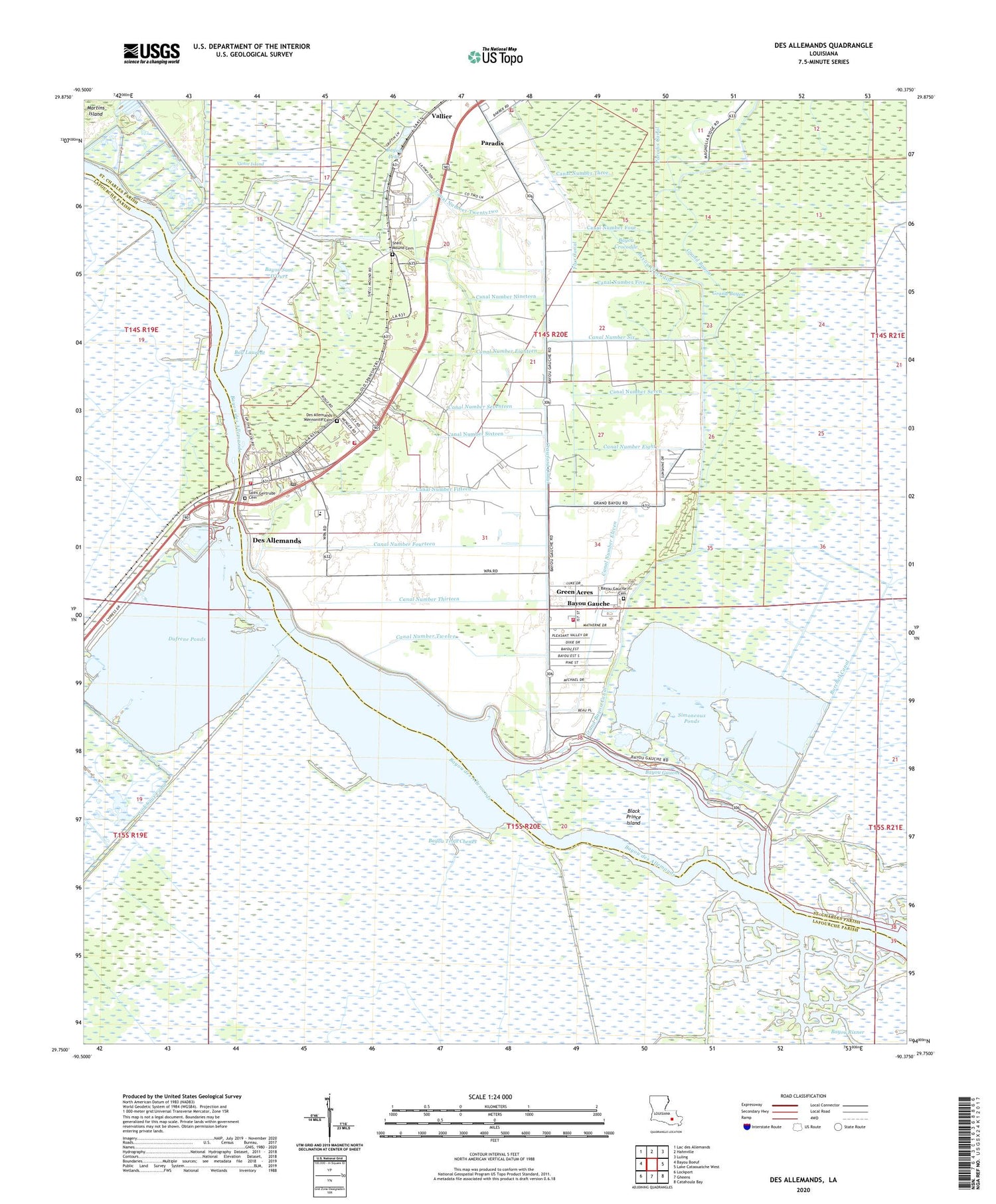 Des Allemands Louisiana US Topo Map Image