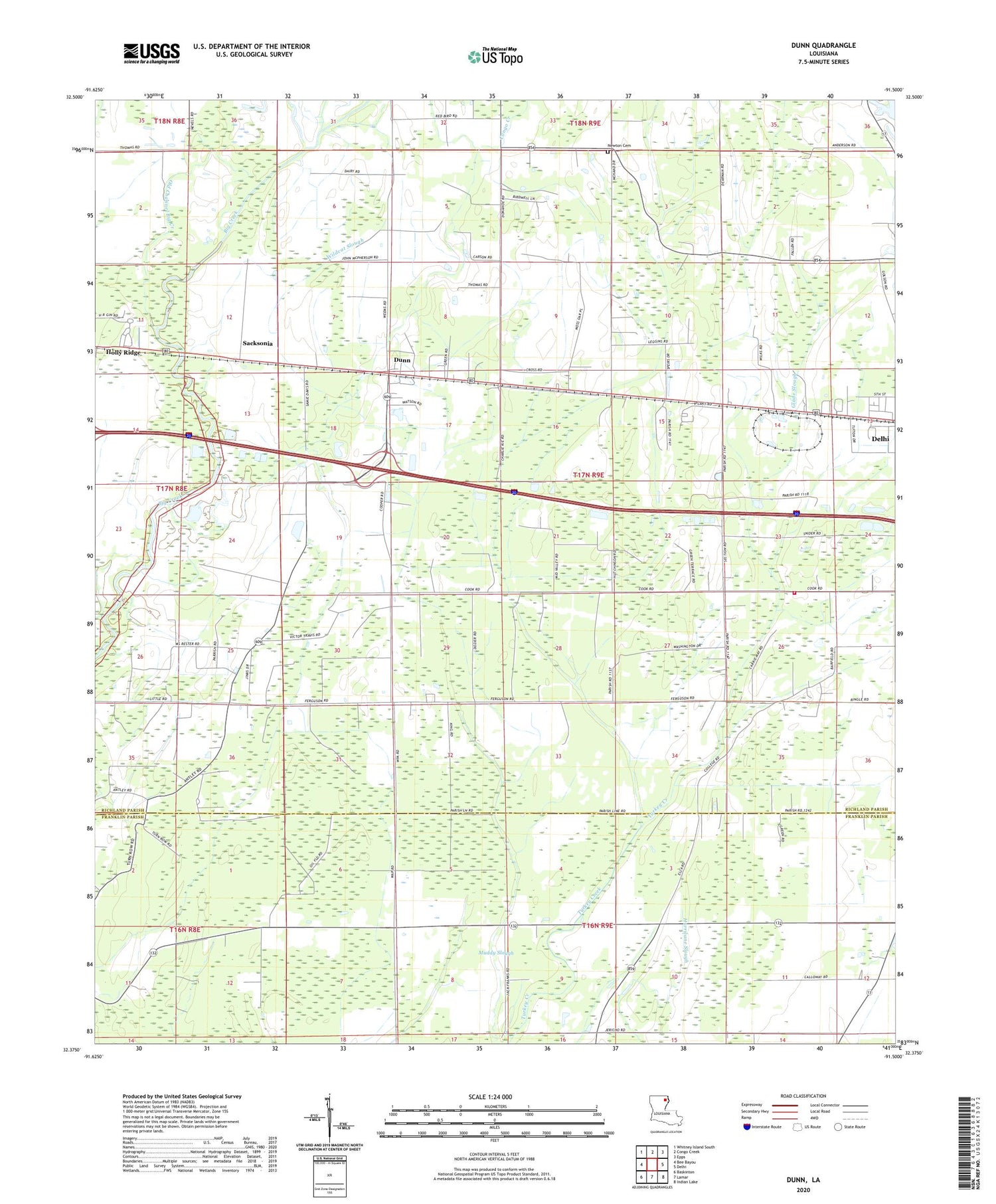 Dunn Louisiana US Topo Map Image