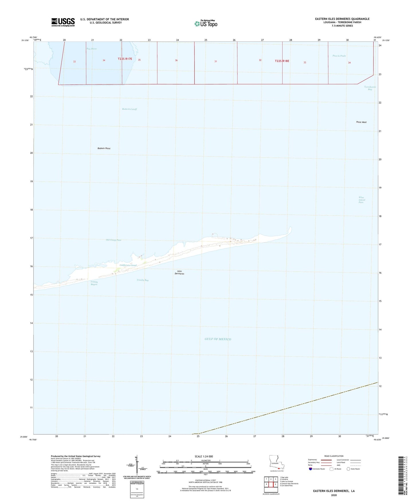 Eastern Isles Dernieres Louisiana US Topo Map Image