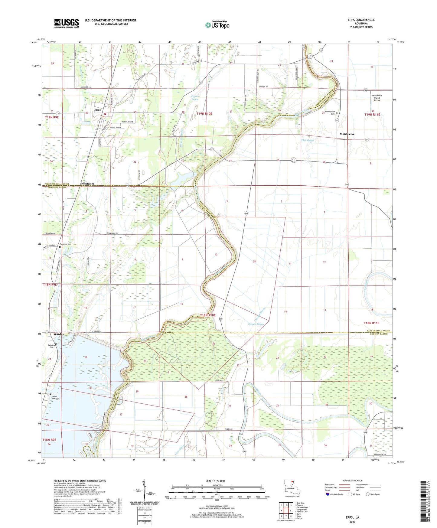Epps Louisiana US Topo Map Image