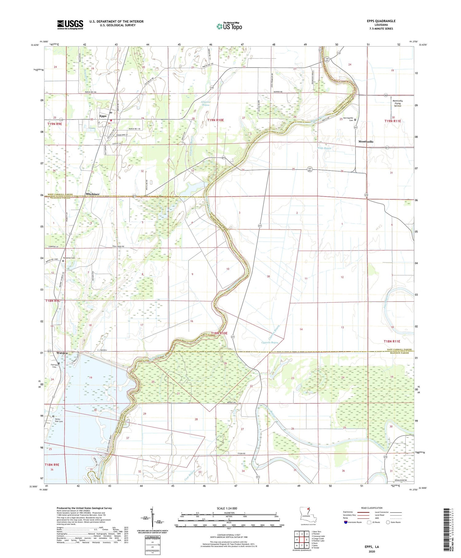Epps Louisiana US Topo Map Image