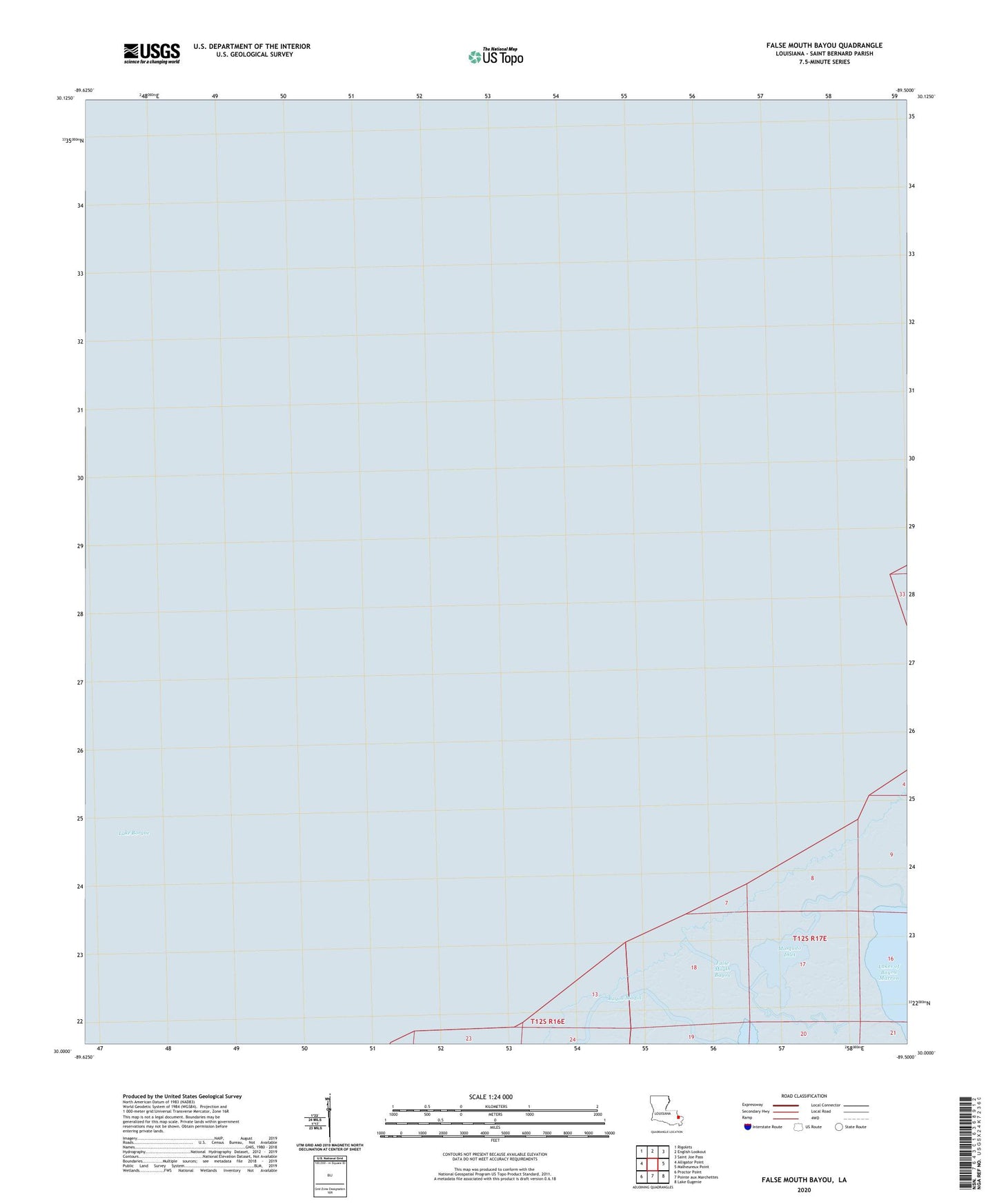 False Mouth Bayou Louisiana US Topo Map Image