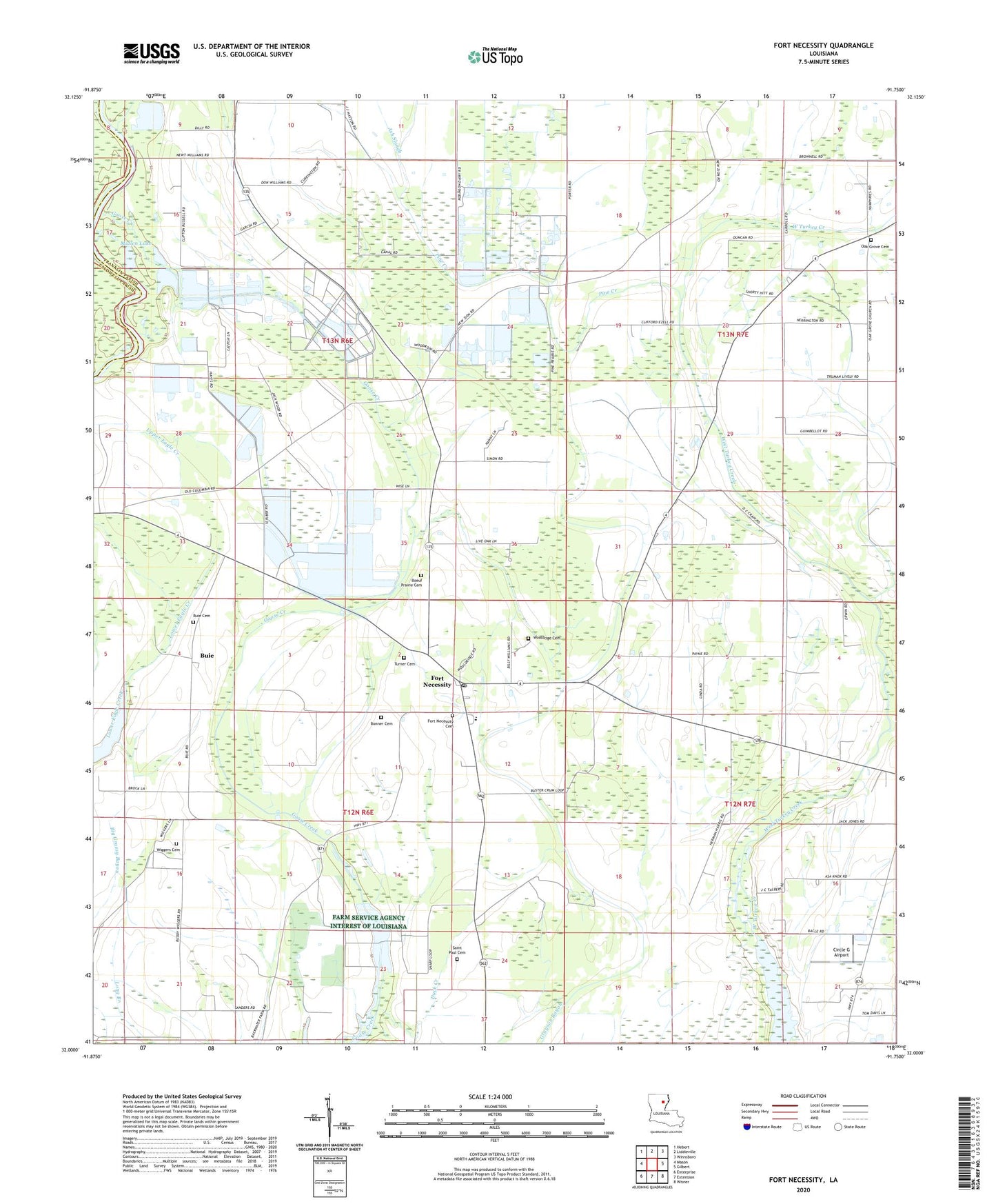 Fort Necessity Louisiana US Topo Map Image