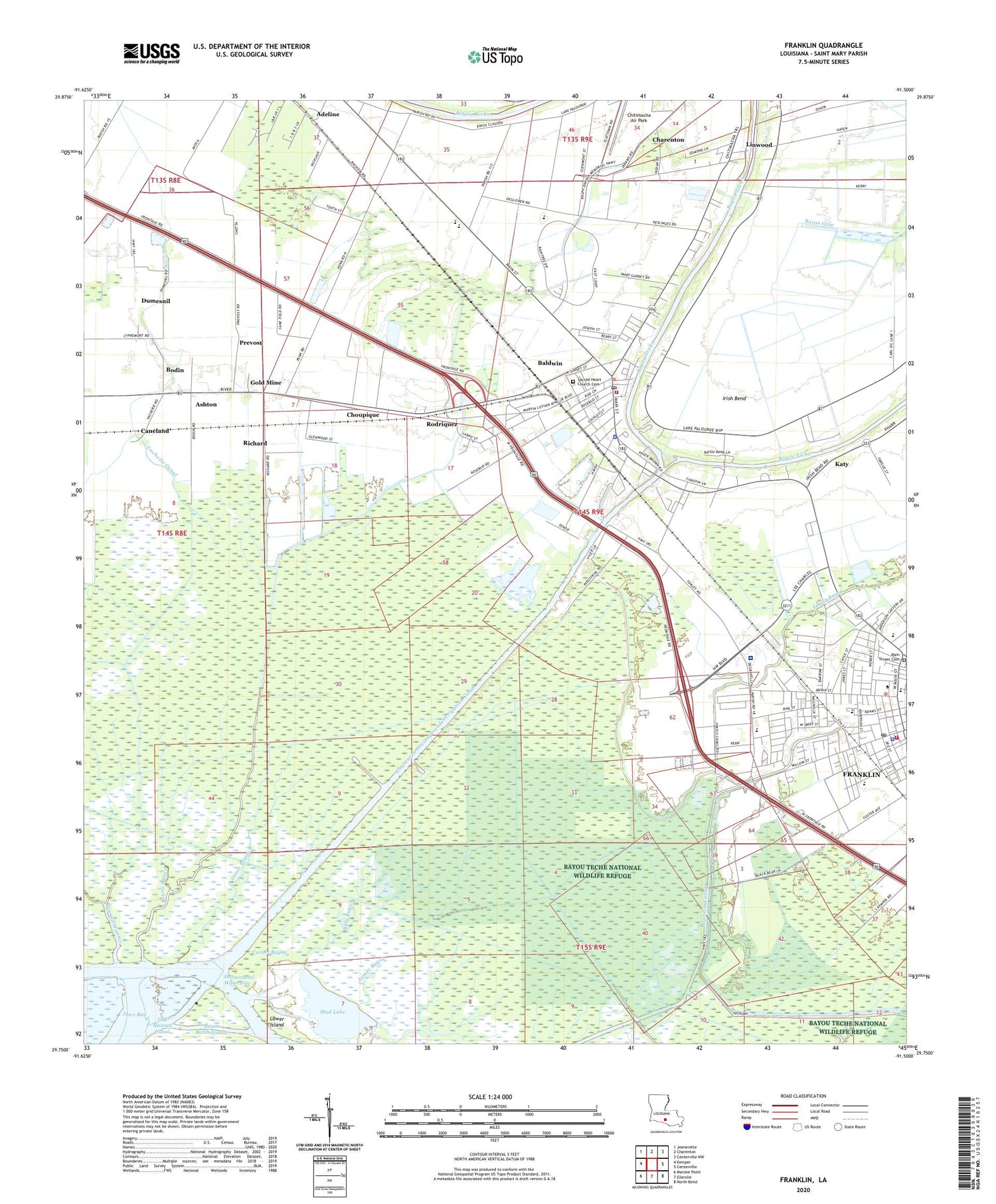Franklin Louisiana US Topo Map Image