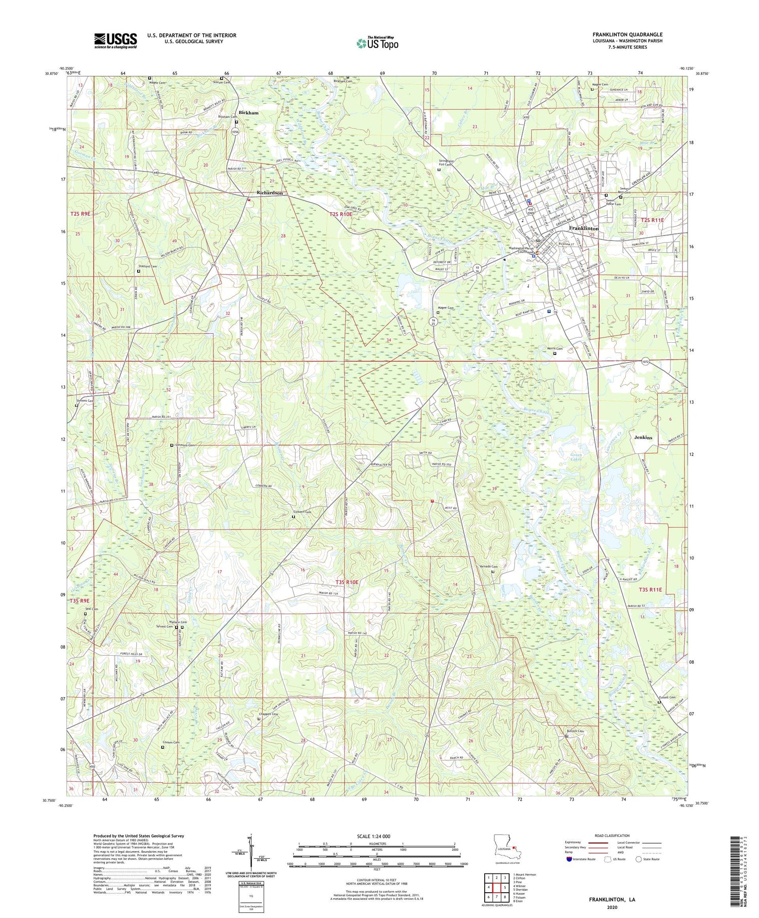 Franklinton Louisiana US Topo Map Image