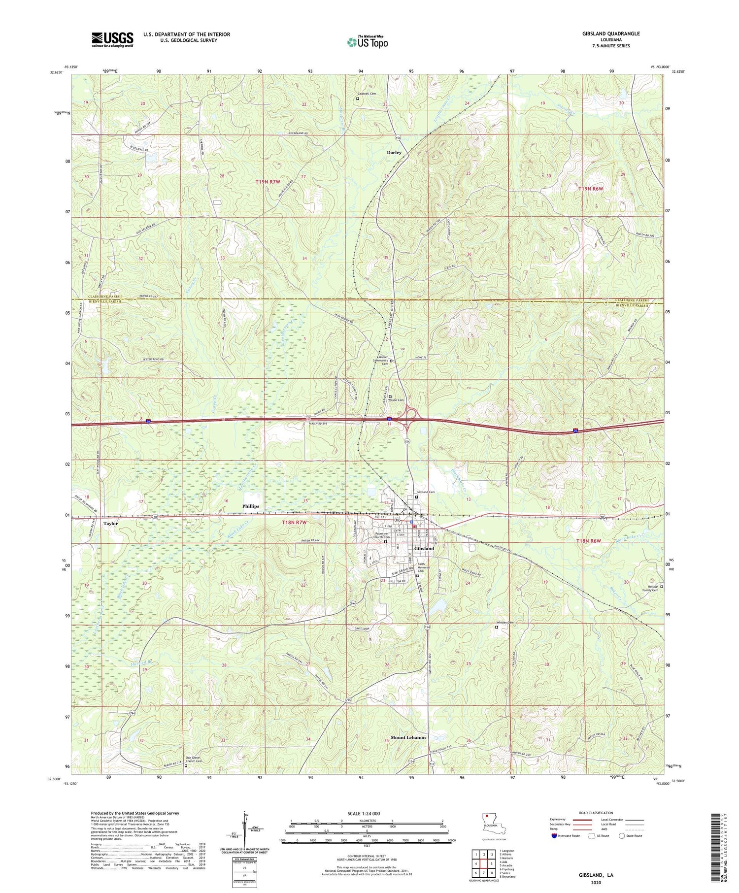 Gibsland Louisiana US Topo Map Image