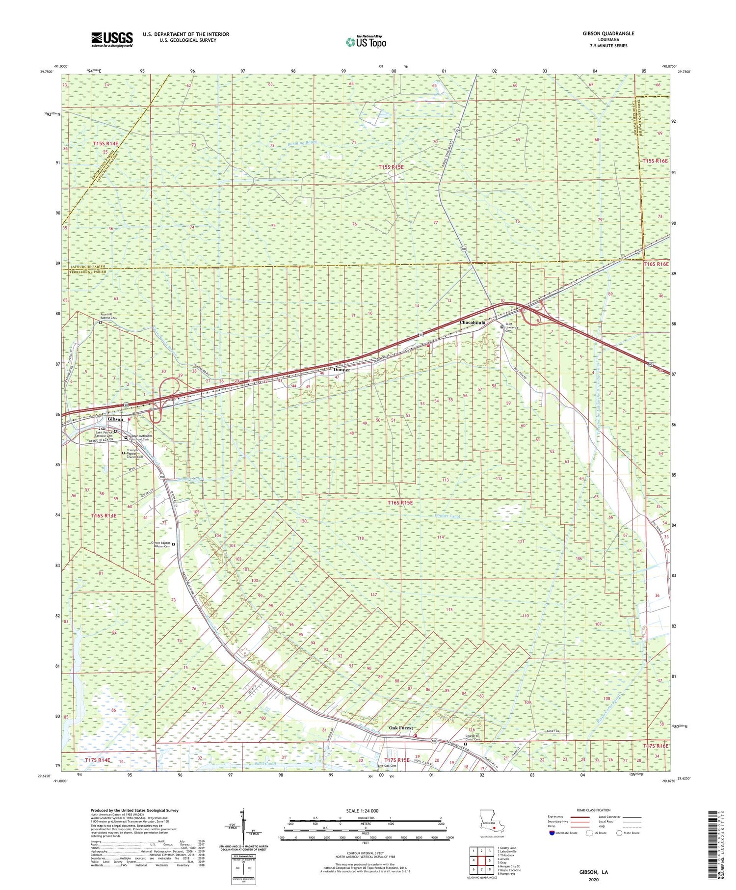 Gibson Louisiana US Topo Map Image