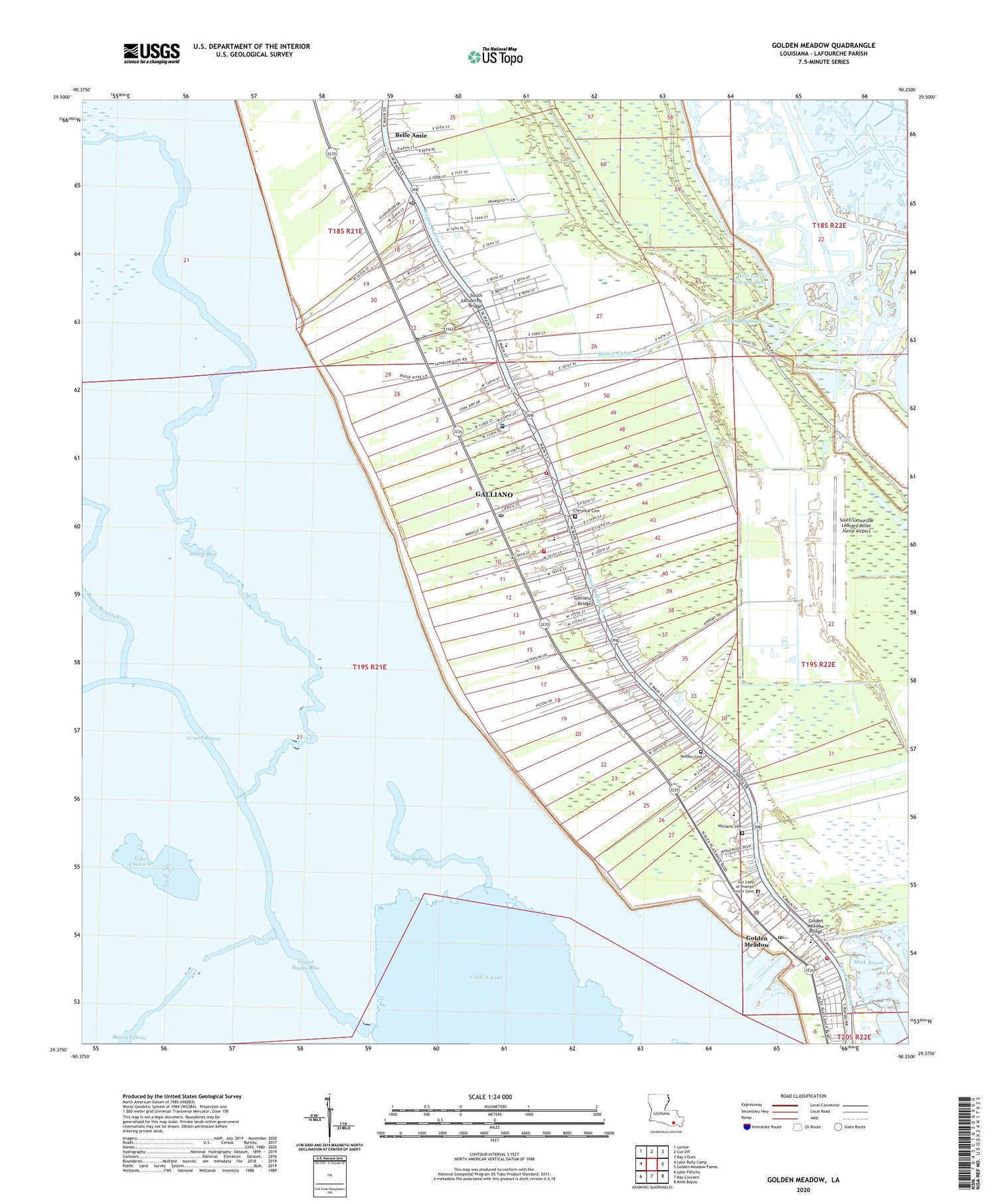 Golden Meadow Louisiana US Topo Map Image