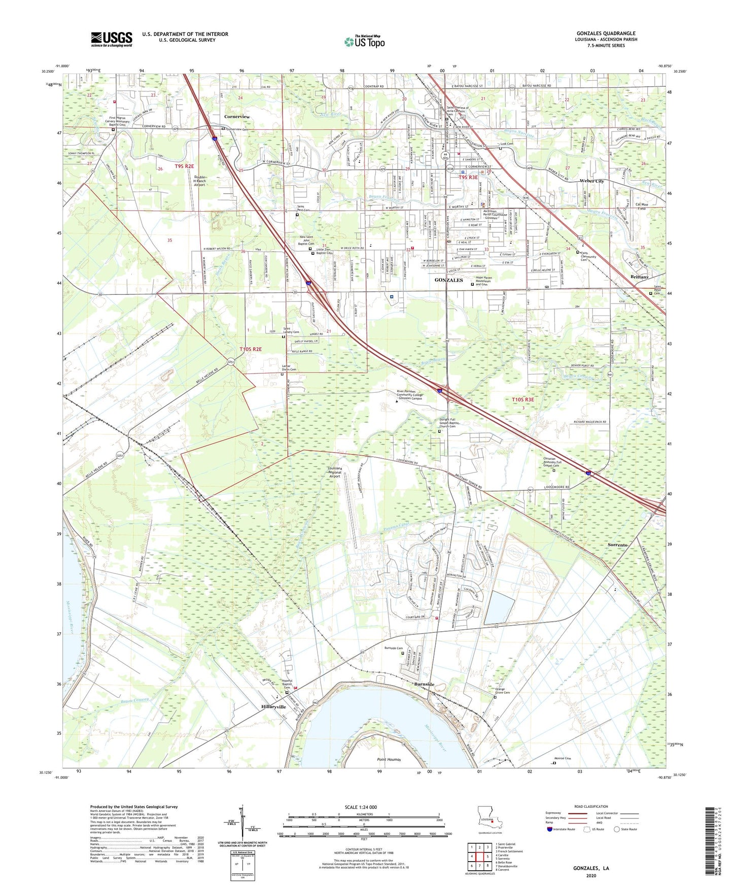 Gonzales Louisiana US Topo Map Image