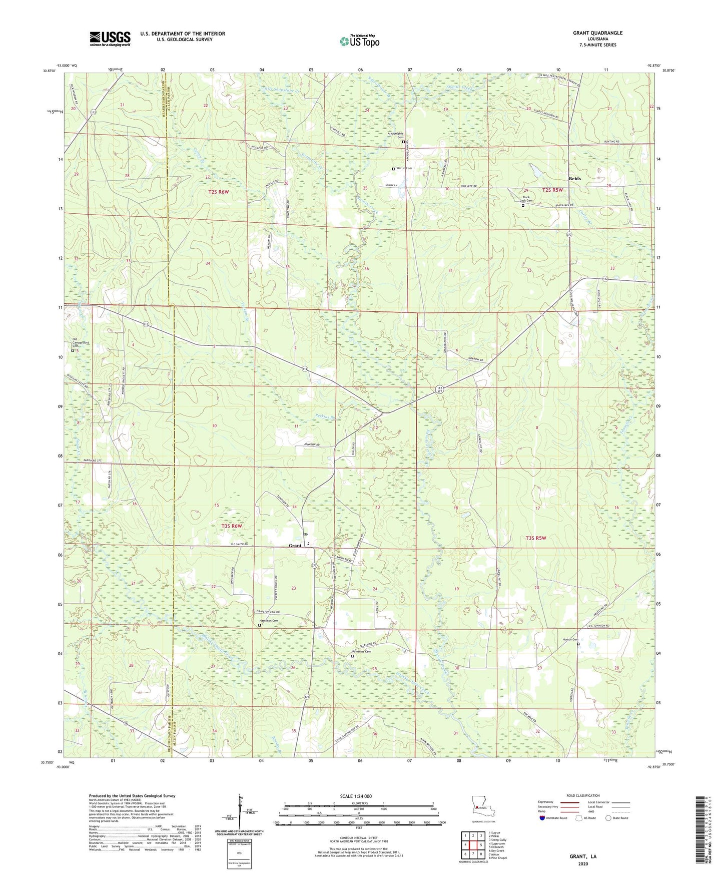 Grant Louisiana US Topo Map Image