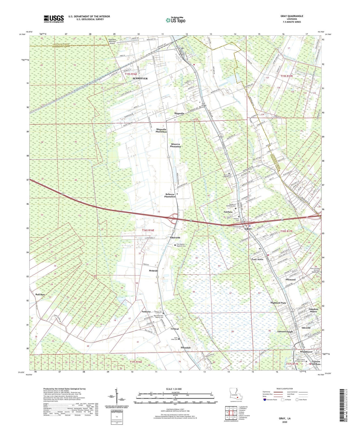 Gray Louisiana US Topo Map Image