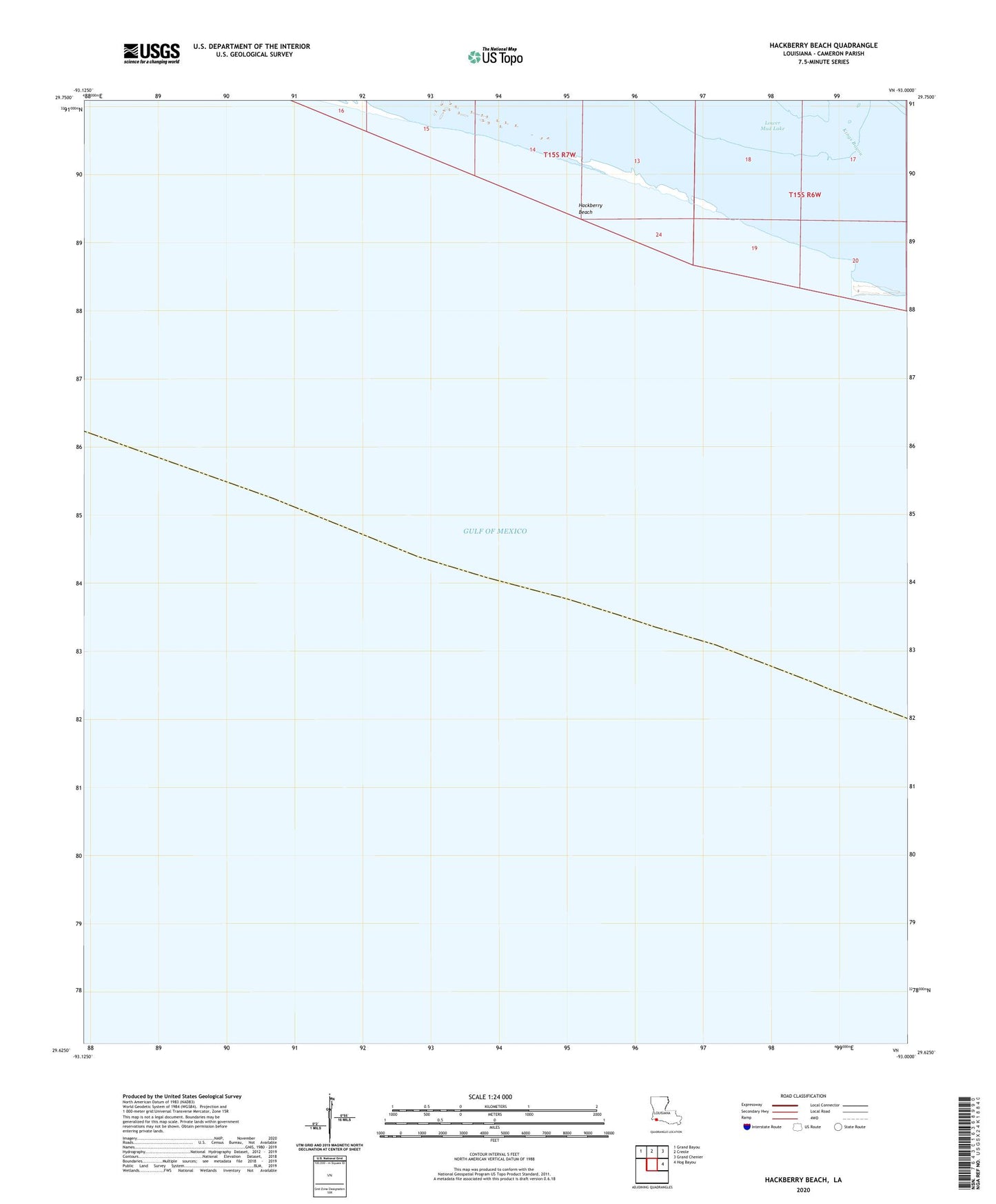 Hackberry Beach Louisiana US Topo Map Image