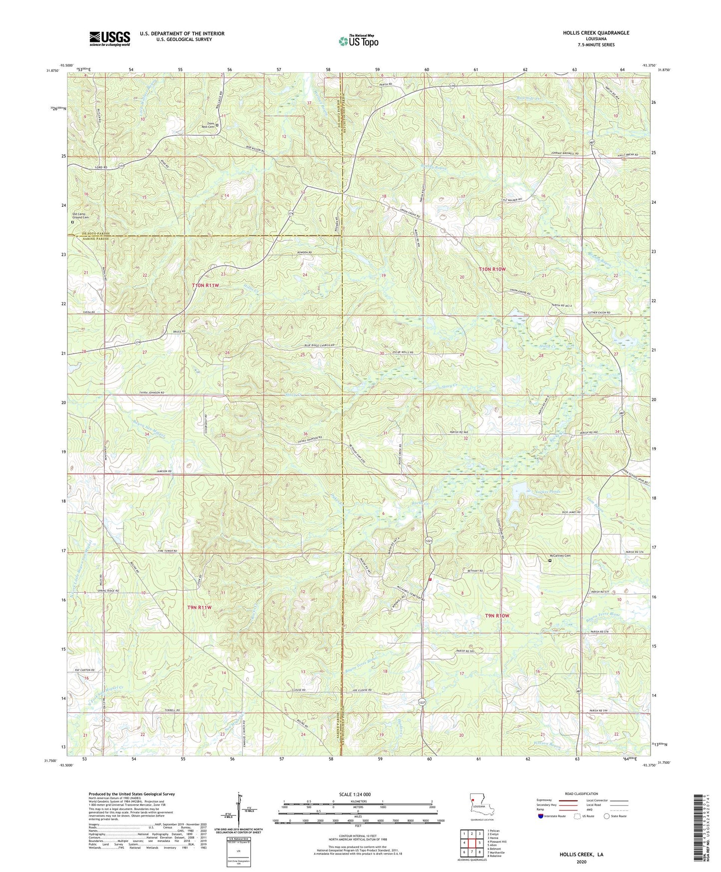 Hollis Creek Louisiana US Topo Map Image