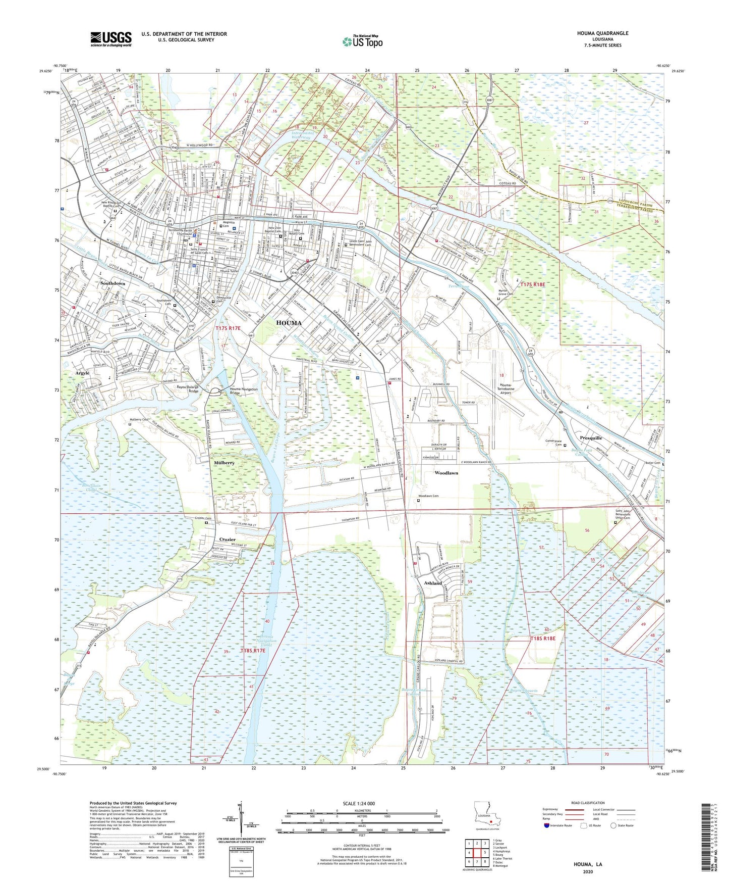 Houma Louisiana US Topo Map Image