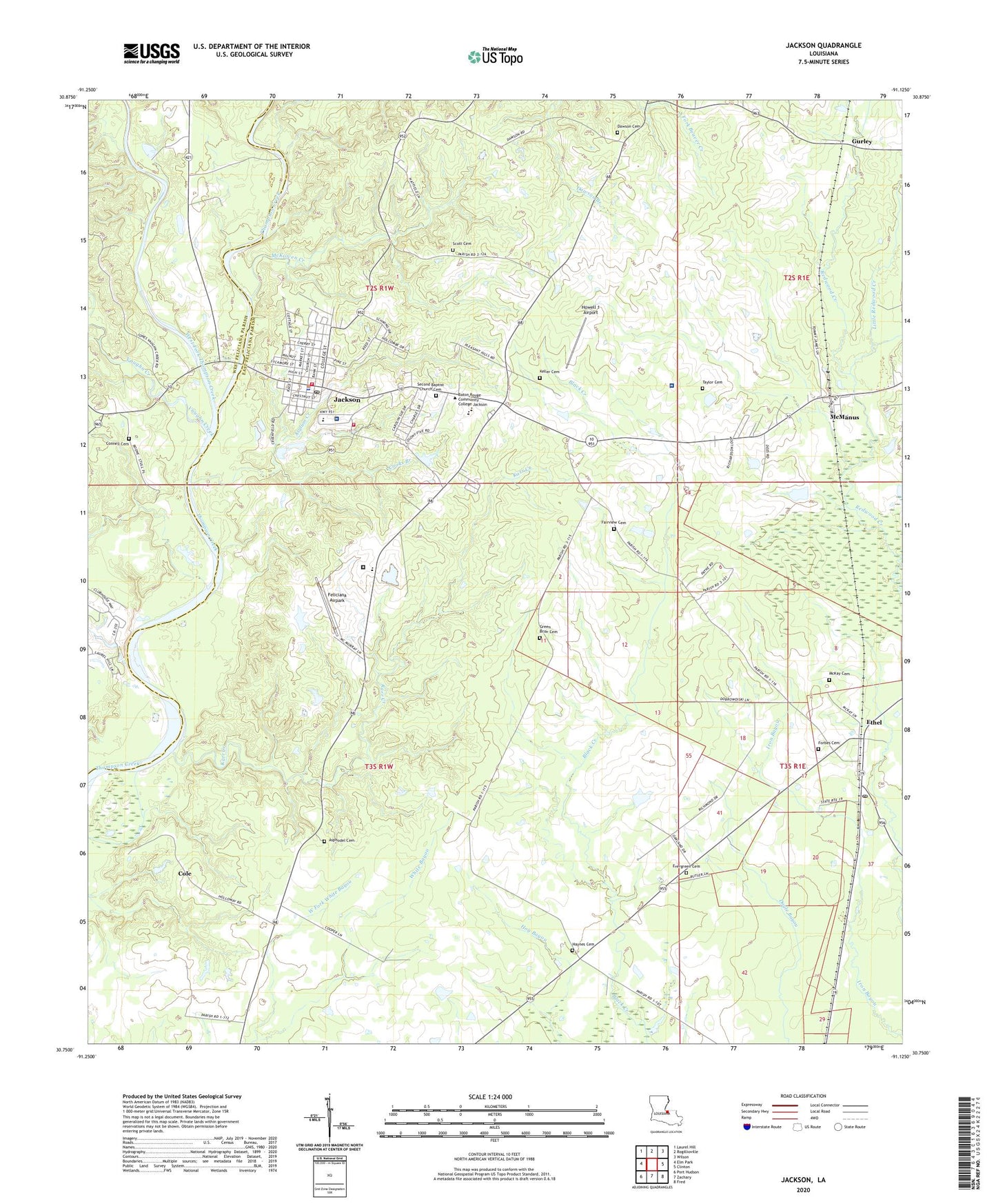 Jackson Louisiana US Topo Map Image