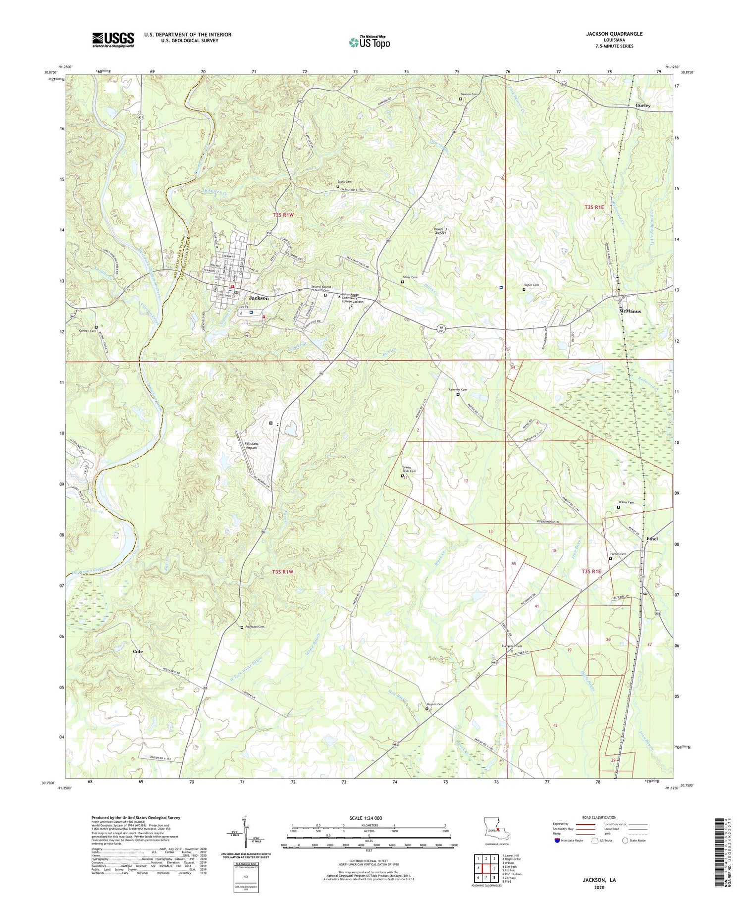 Jackson Louisiana US Topo Map Image