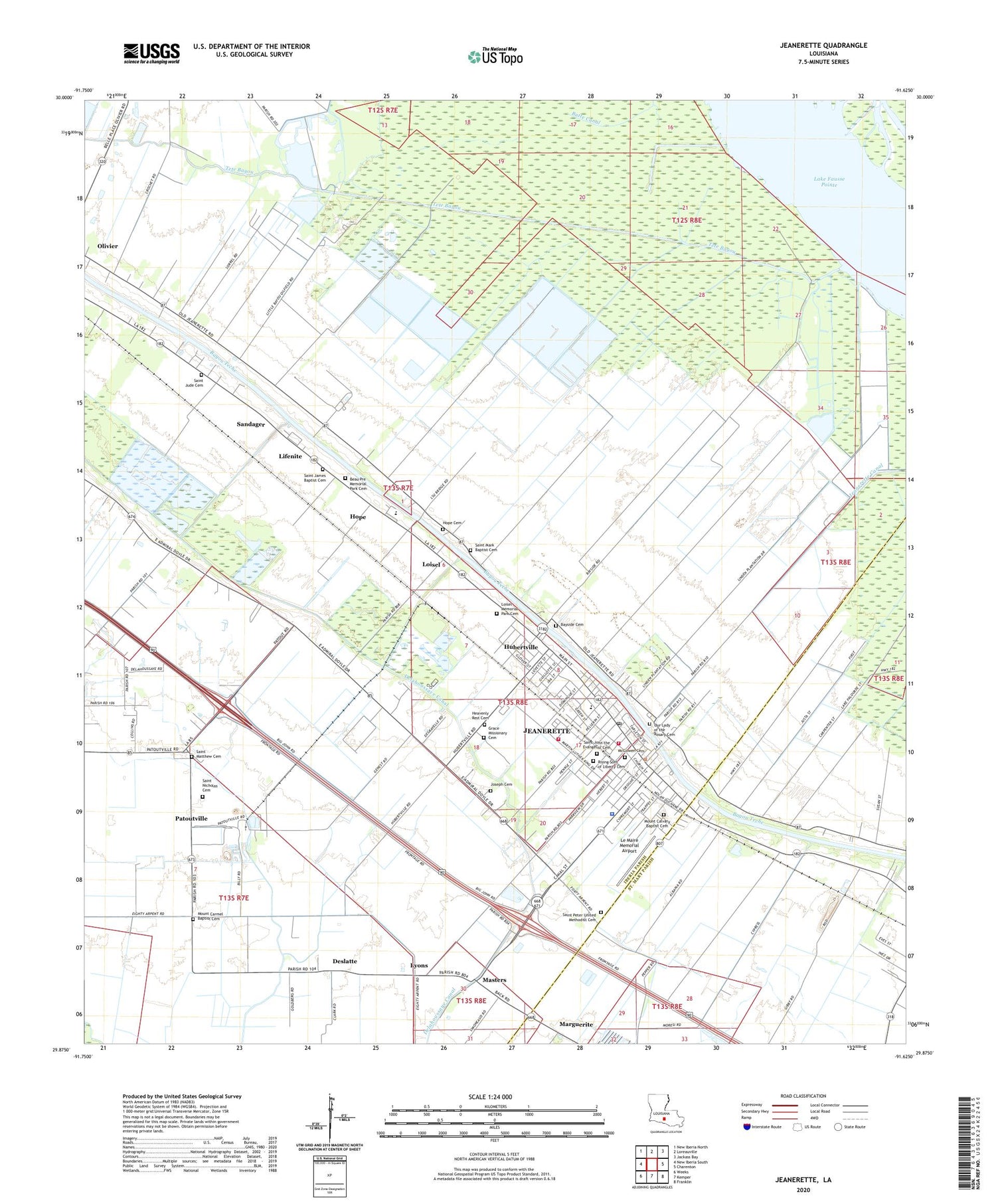 Jeanerette Louisiana US Topo Map Image