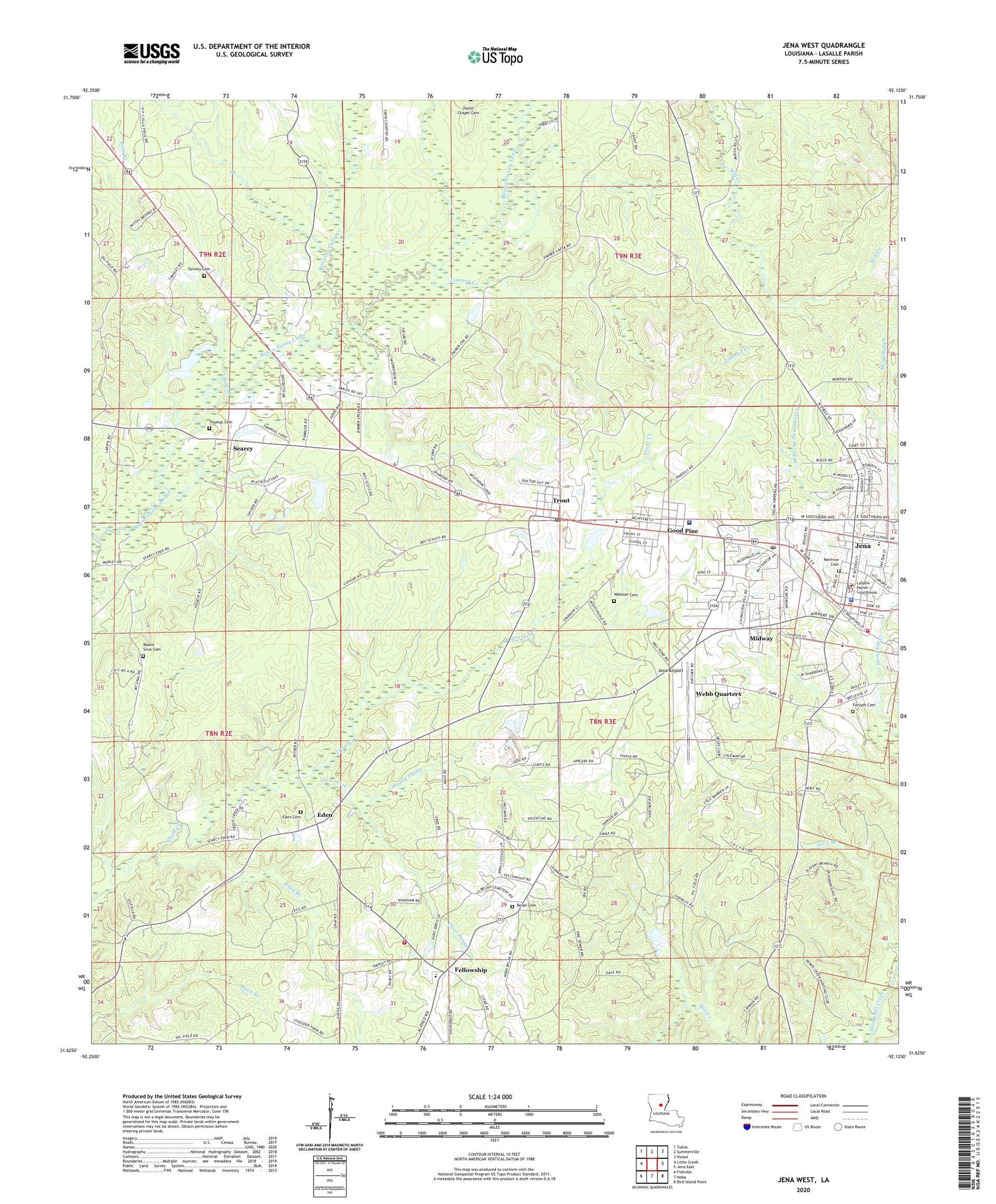 Jena West Louisiana US Topo Map Image