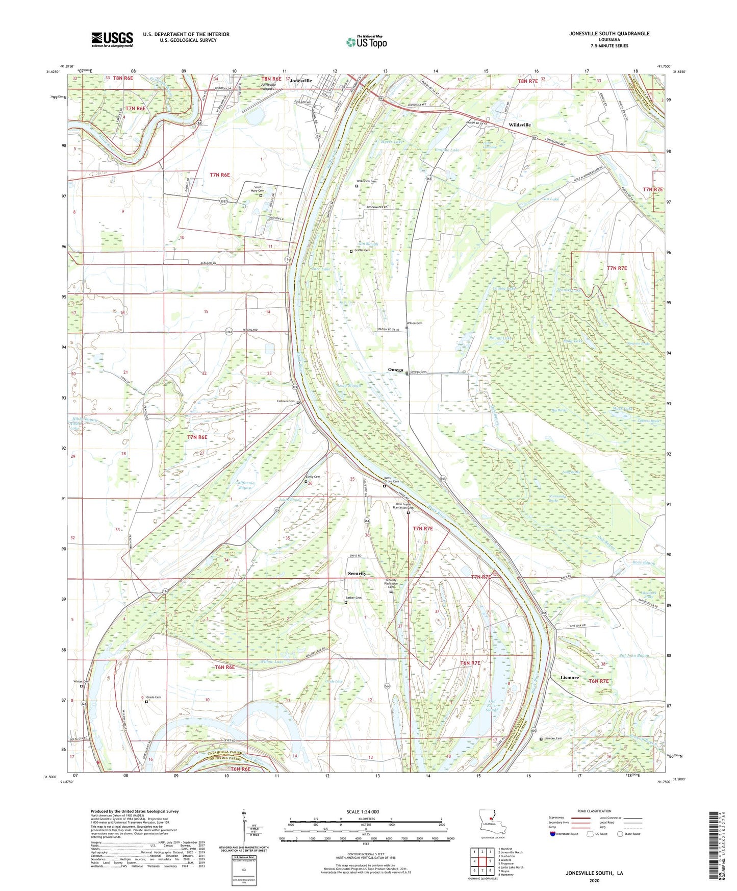 Jonesville South Louisiana US Topo Map Image