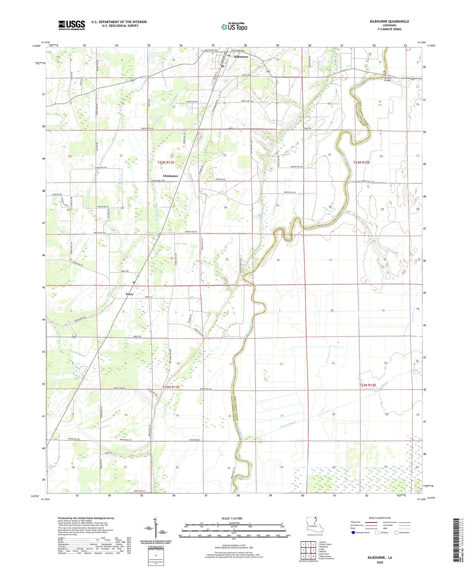 Kilbourne Louisiana US Topo Map Image