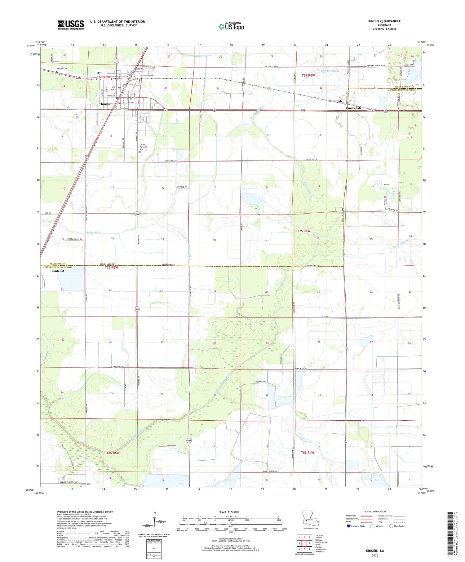Kinder Louisiana US Topo Map Image
