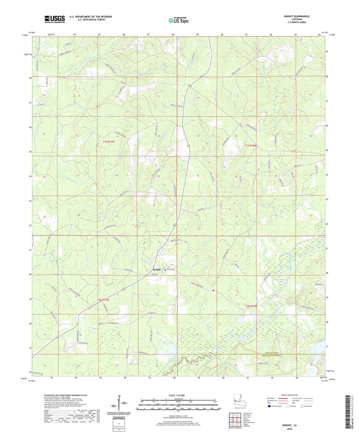 Knight Louisiana US Topo Map Image