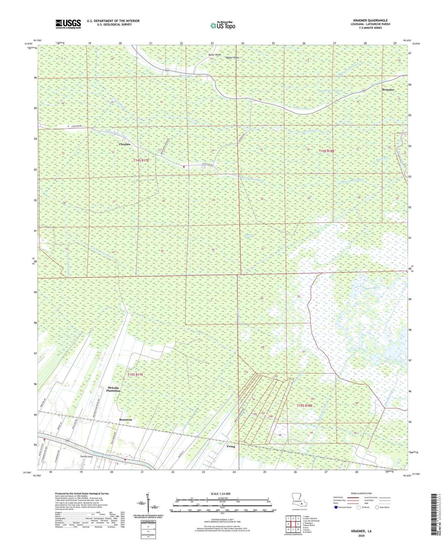Kraemer Louisiana US Topo Map Image